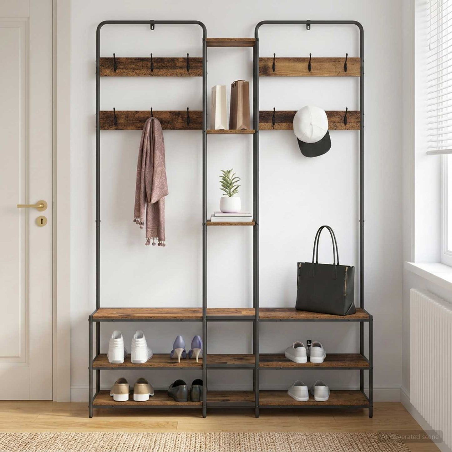 Kabátállvány cipőpaddal Antik Fa 143 x 30 x 199,5 cm Szerelt Fa