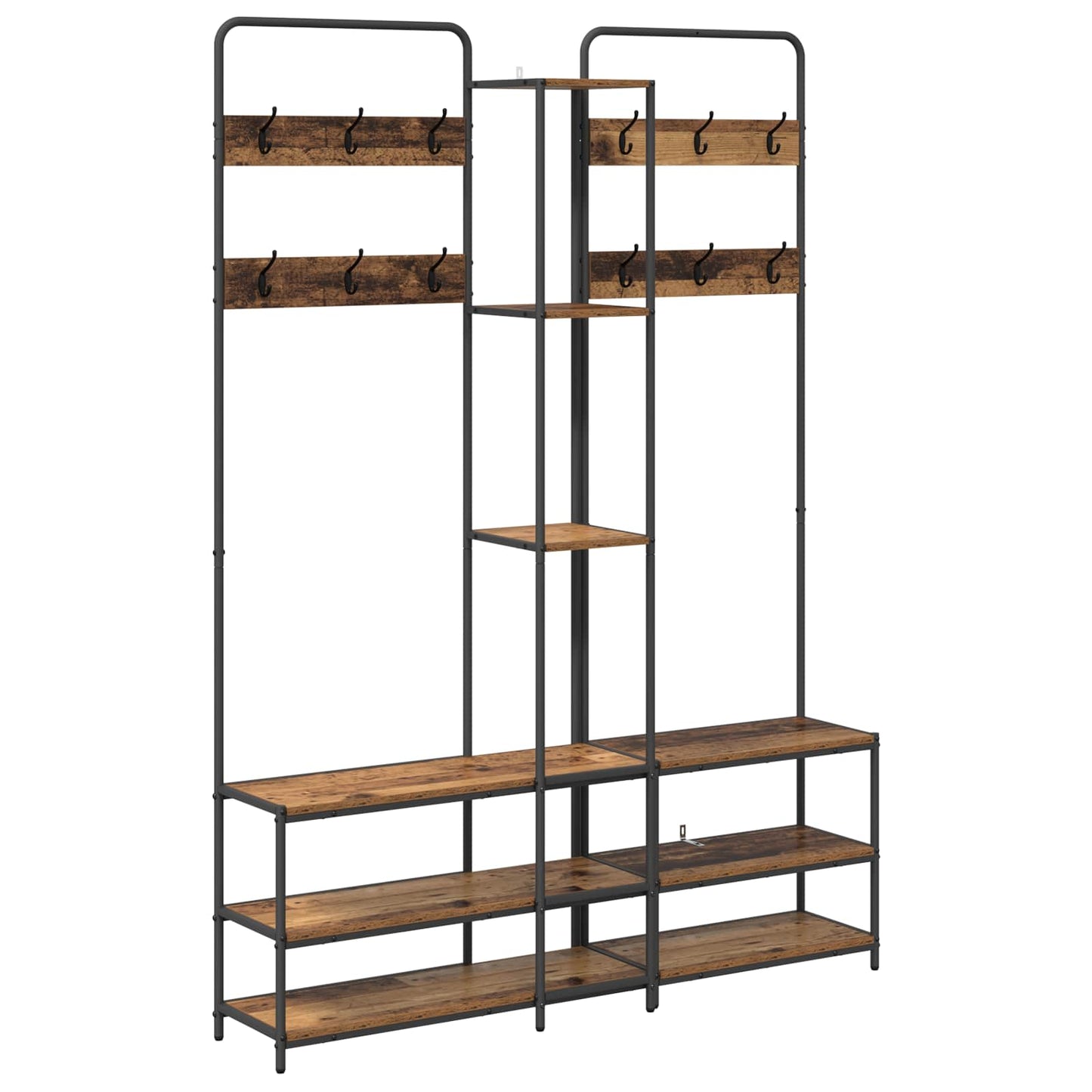 Kabátállvány cipőpaddal Antik Fa 143 x 30 x 199,5 cm Szerelt Fa