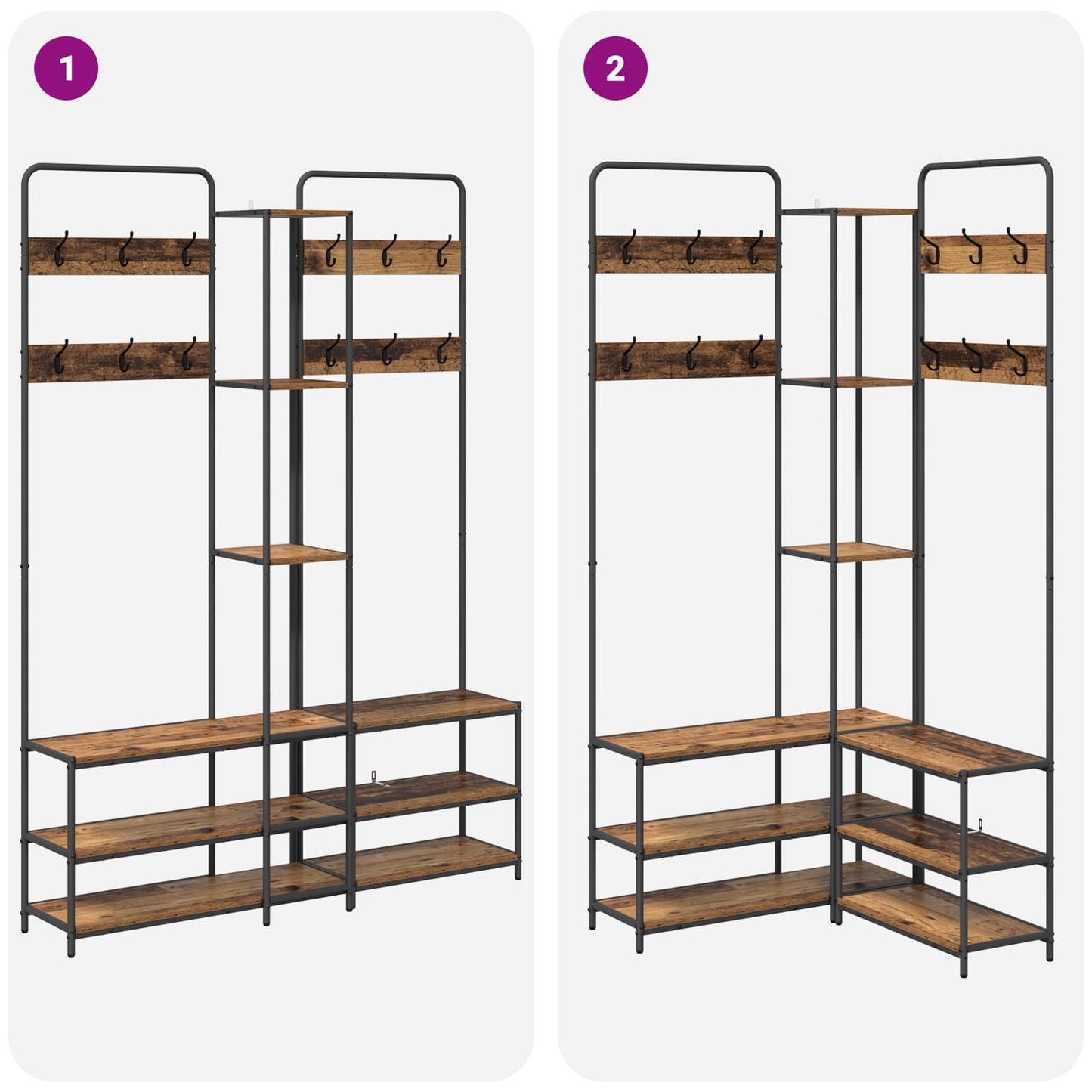 Kabátállvány cipőpaddal Antik Fa 143 x 30 x 199,5 cm Szerelt Fa