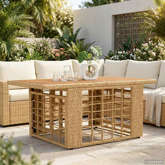 Kerti Asztal Természetes 100 x 55 x 37 cm PE Rattan és Üveg