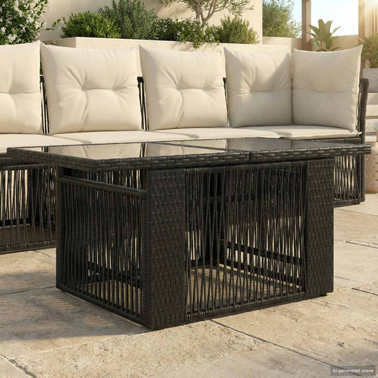 Kerti Asztal Fekete 100 x 55 x 37 cm PE Rattan és Üveg