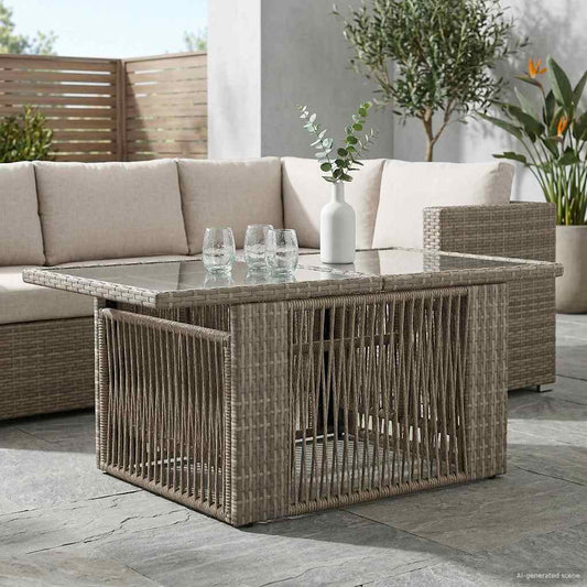 Kerti Asztal Szürke 100 x 55 x 37 cm PE Rattan és Üveg