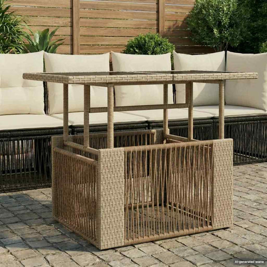 Kerti Asztal Bézs 100 x 55 x 37 cm PE Rattan és Üveg