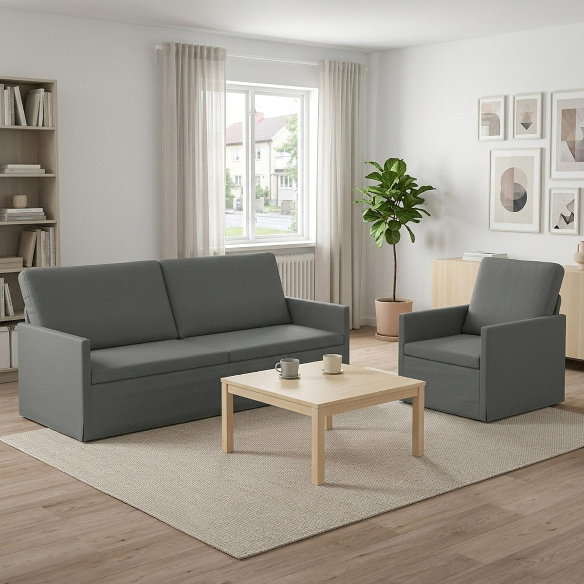Kanapé Szett 2 pcs Sötétszürke Szövet