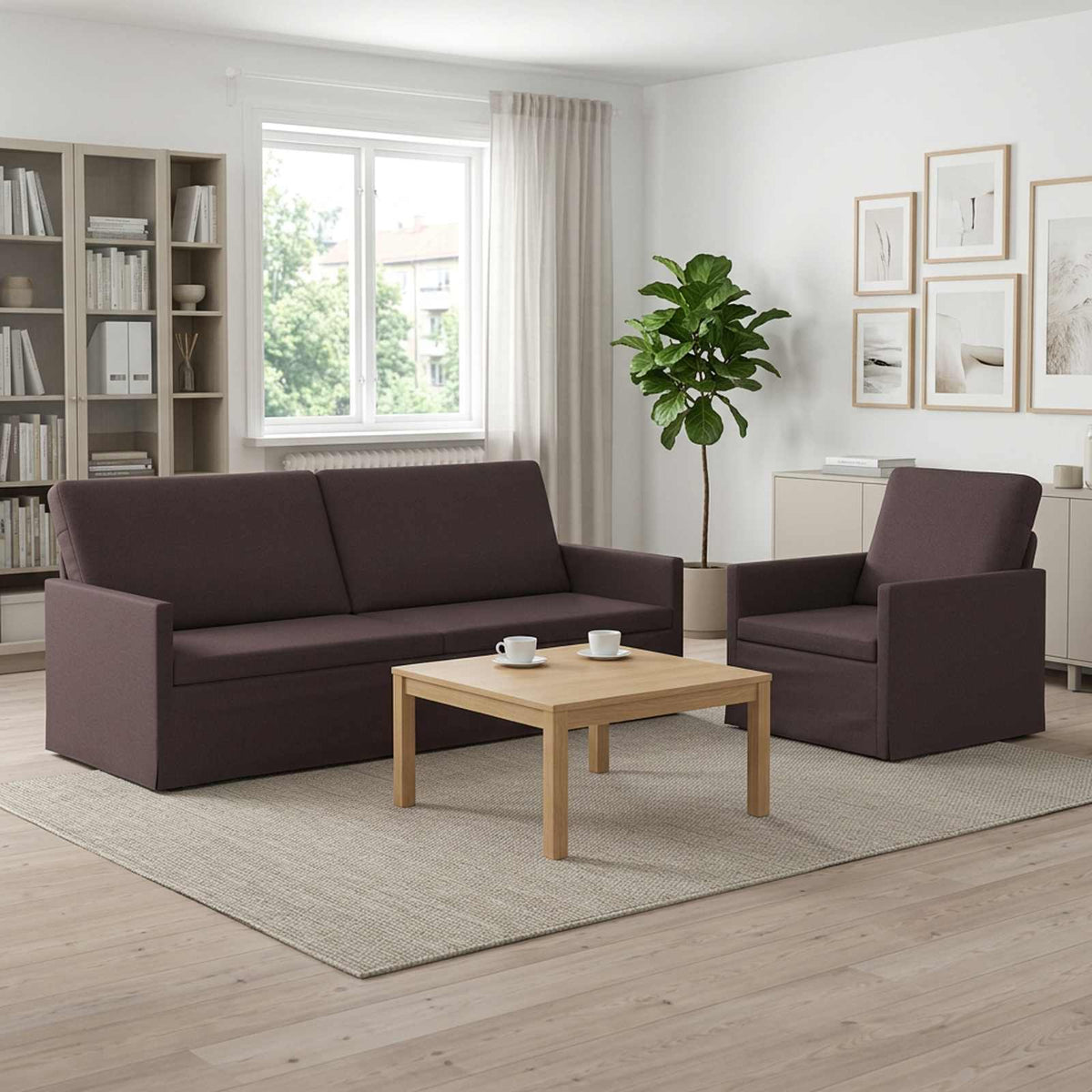 Kanapé Szett 2 pcs Sötét Barna Szövet