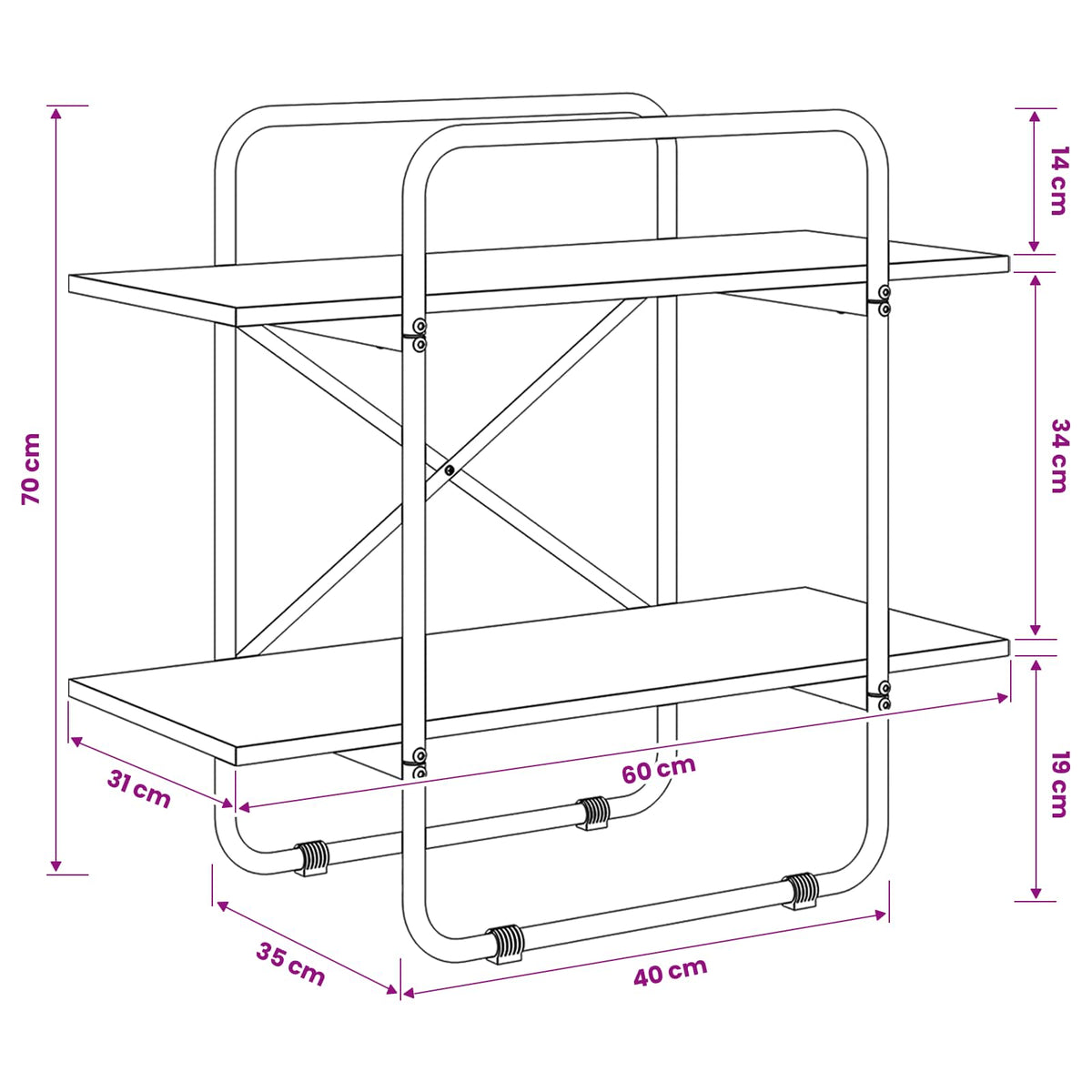 Könyvespolc 2 szintes 60 x 35 x 70 cm PB Füstös Tölgy