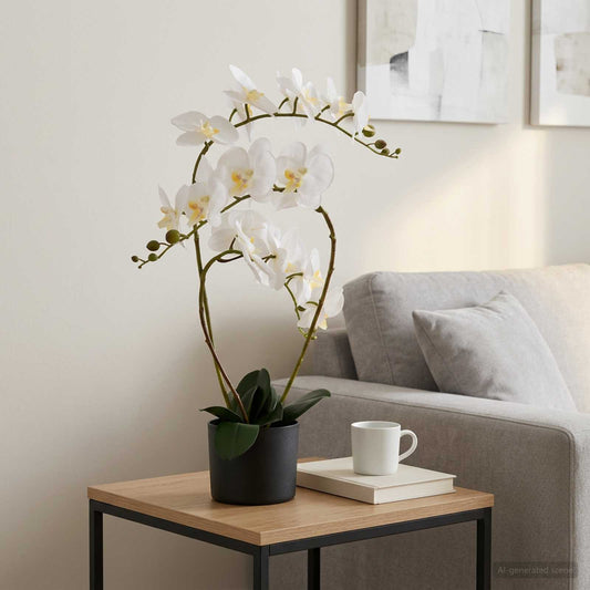Mesterséges orchidea növény cserépben Fehér 45 x 15 x 65 cm