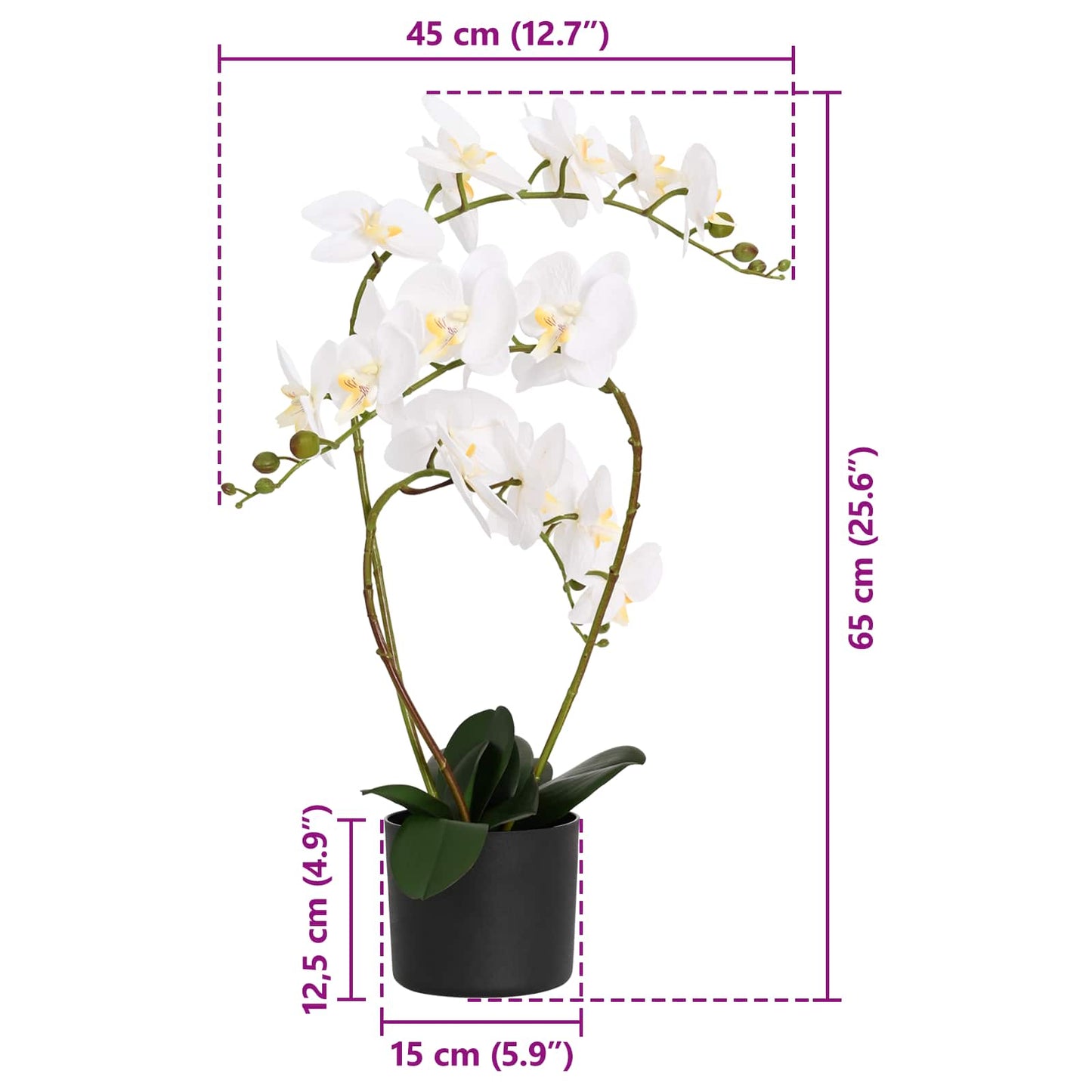 Mesterséges orchidea növény cserépben Fehér 45 x 15 x 65 cm