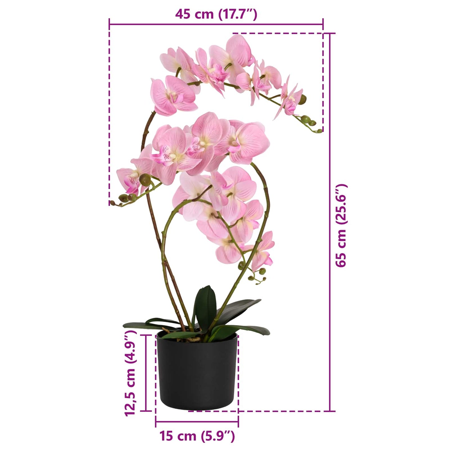 Mesterséges orchidea növény cserépben Rózsaszín 45 x 15 x 65 cm