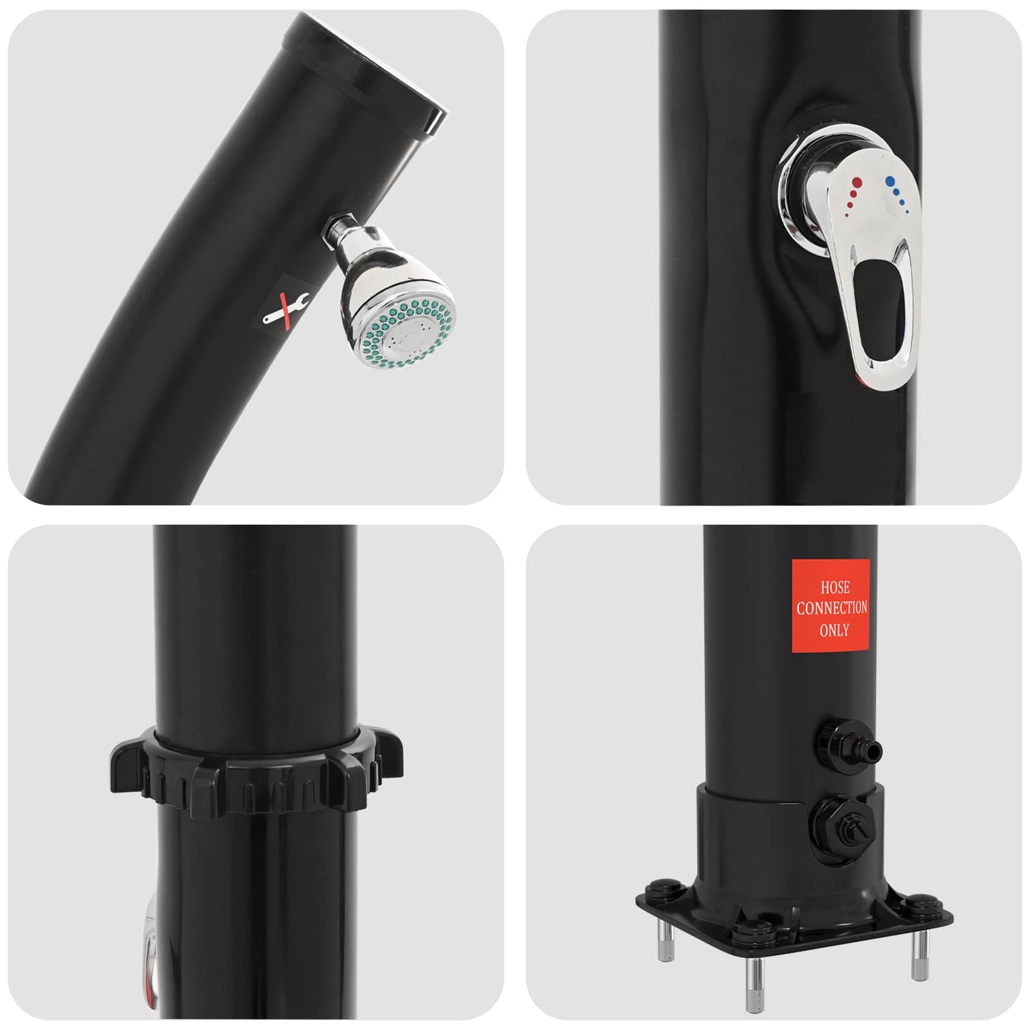 Napelemes zuhany zuhanyfejjel 20 l PVC, ABS, Cinkötvözet Fekete