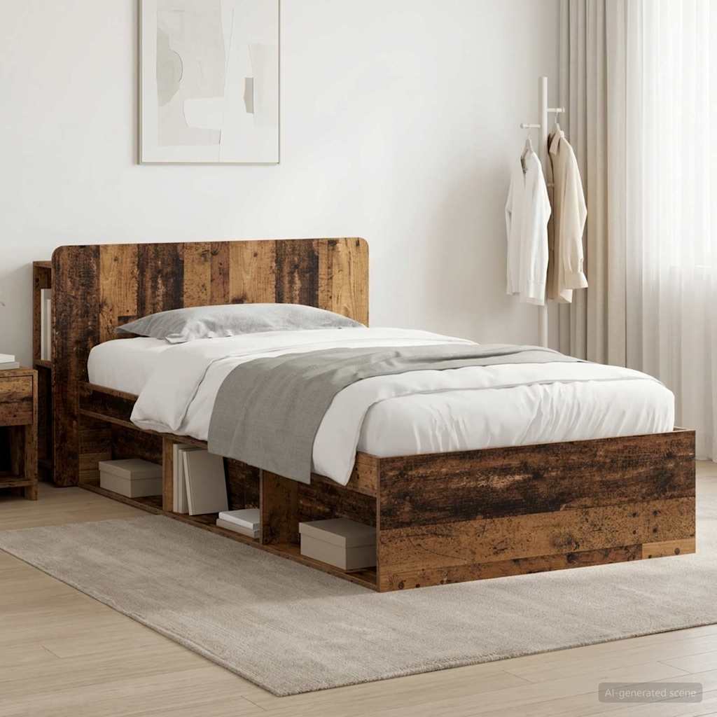 Ágykeret tárolóval fejtámlával Antik Fa 75 x 190 cm Szerelt Fa