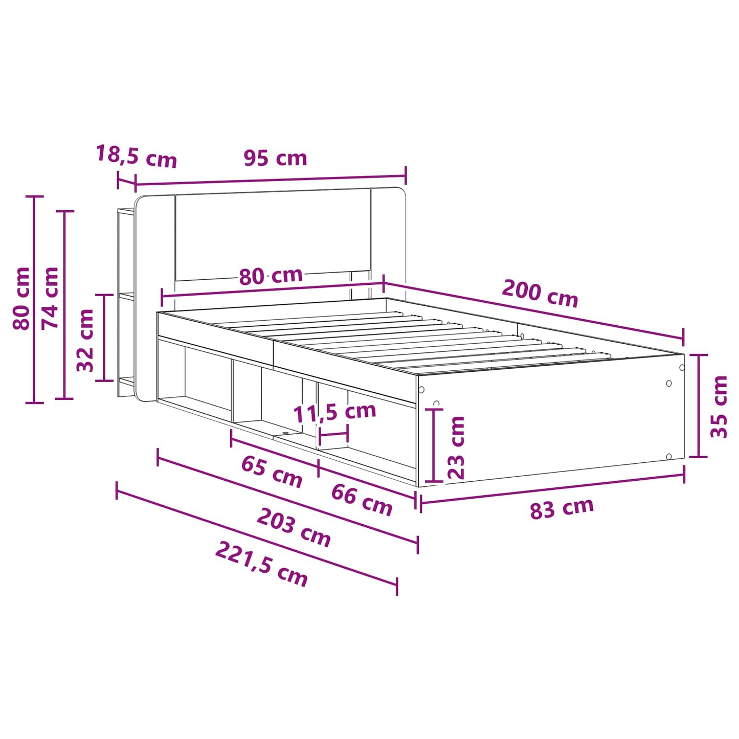 Ágykeret tárolóval Füstös Tölgy 80 x 200 cm Szerelt Fa