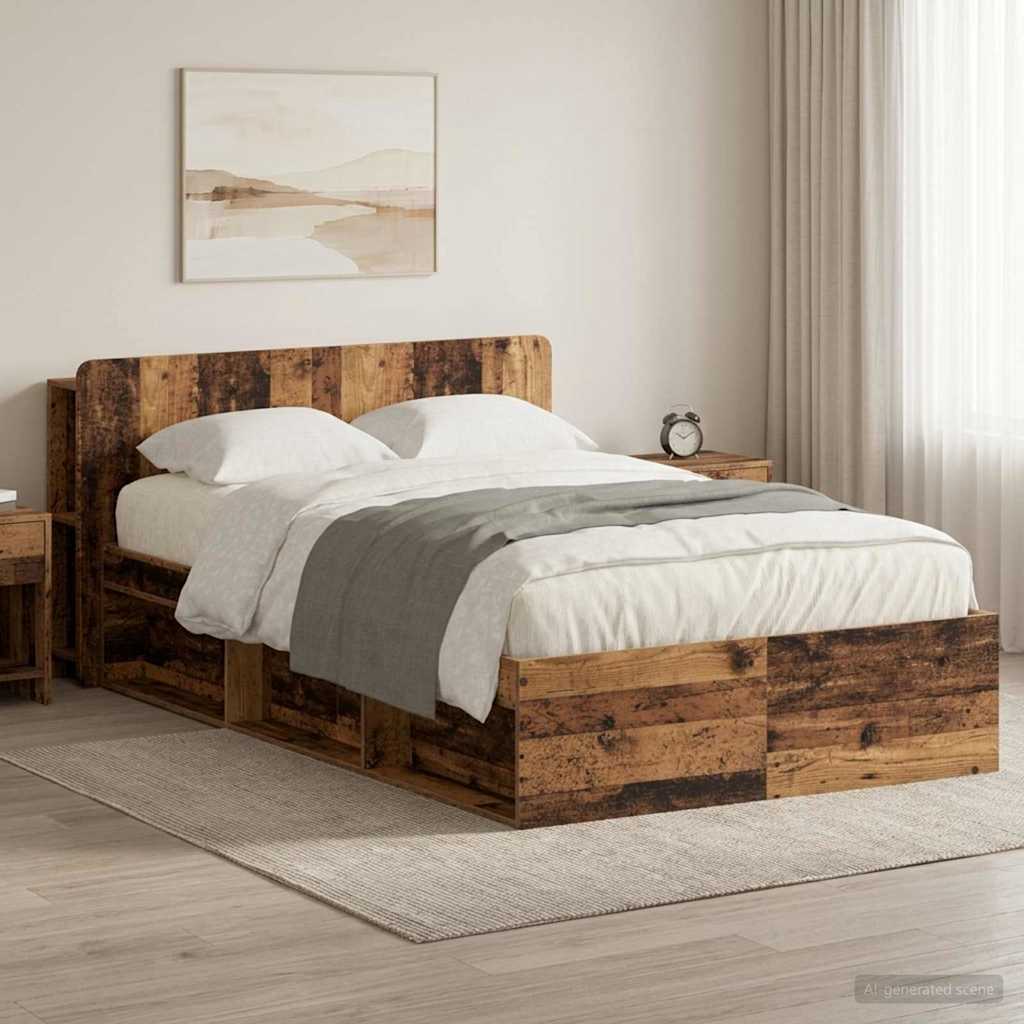 Ágykeret tárolóval fejtámlával Antik Fa 120 x 190 cm Szerelt Fa