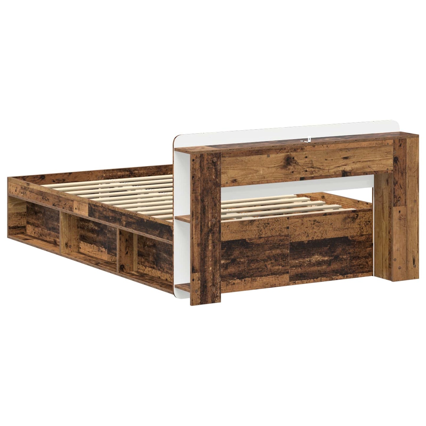 Ágykeret tárolóval fejtámlával Antik Fa 120 x 190 cm Szerelt Fa
