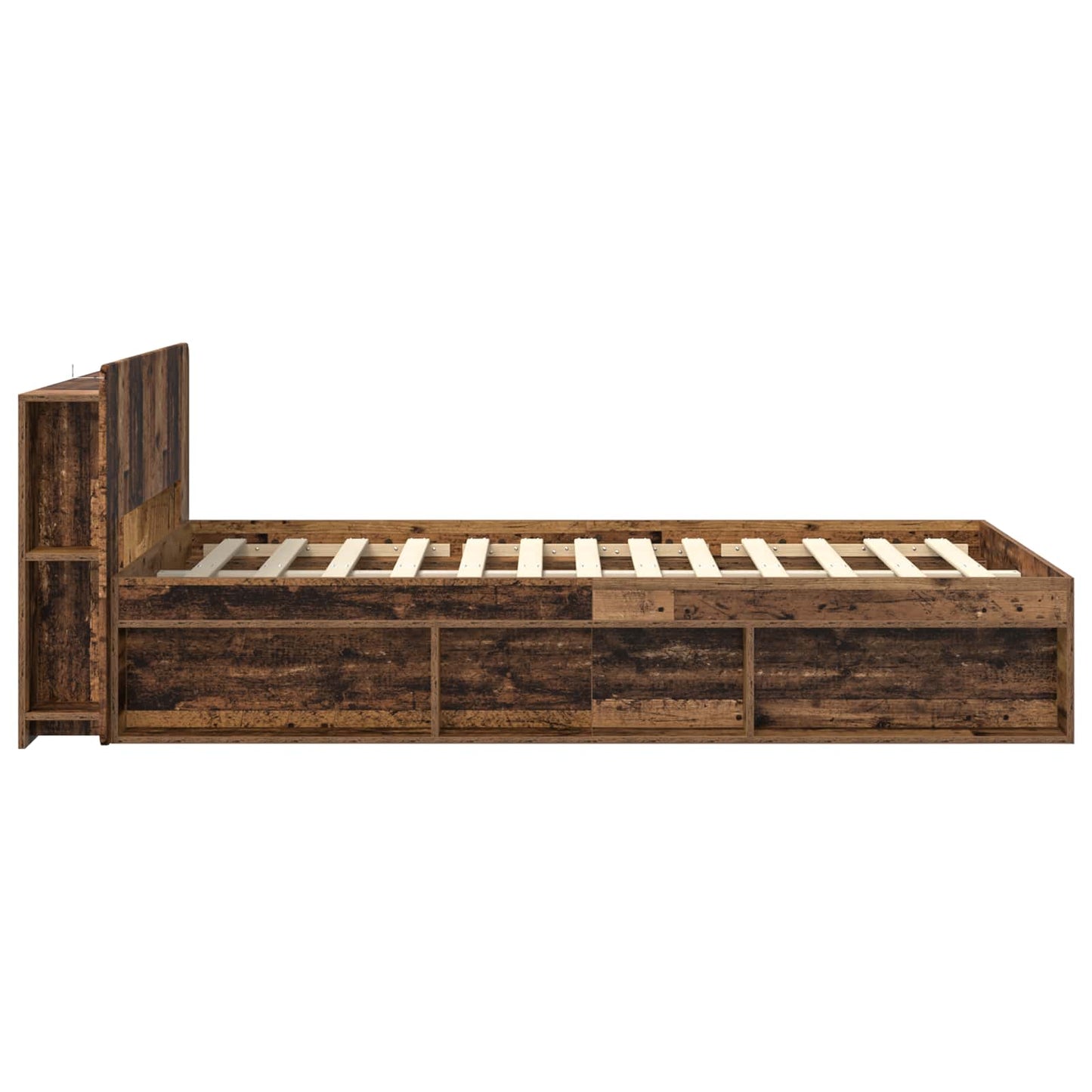 Ágykeret tárolóval fejtámlával Antik Fa 120 x 190 cm Szerelt Fa