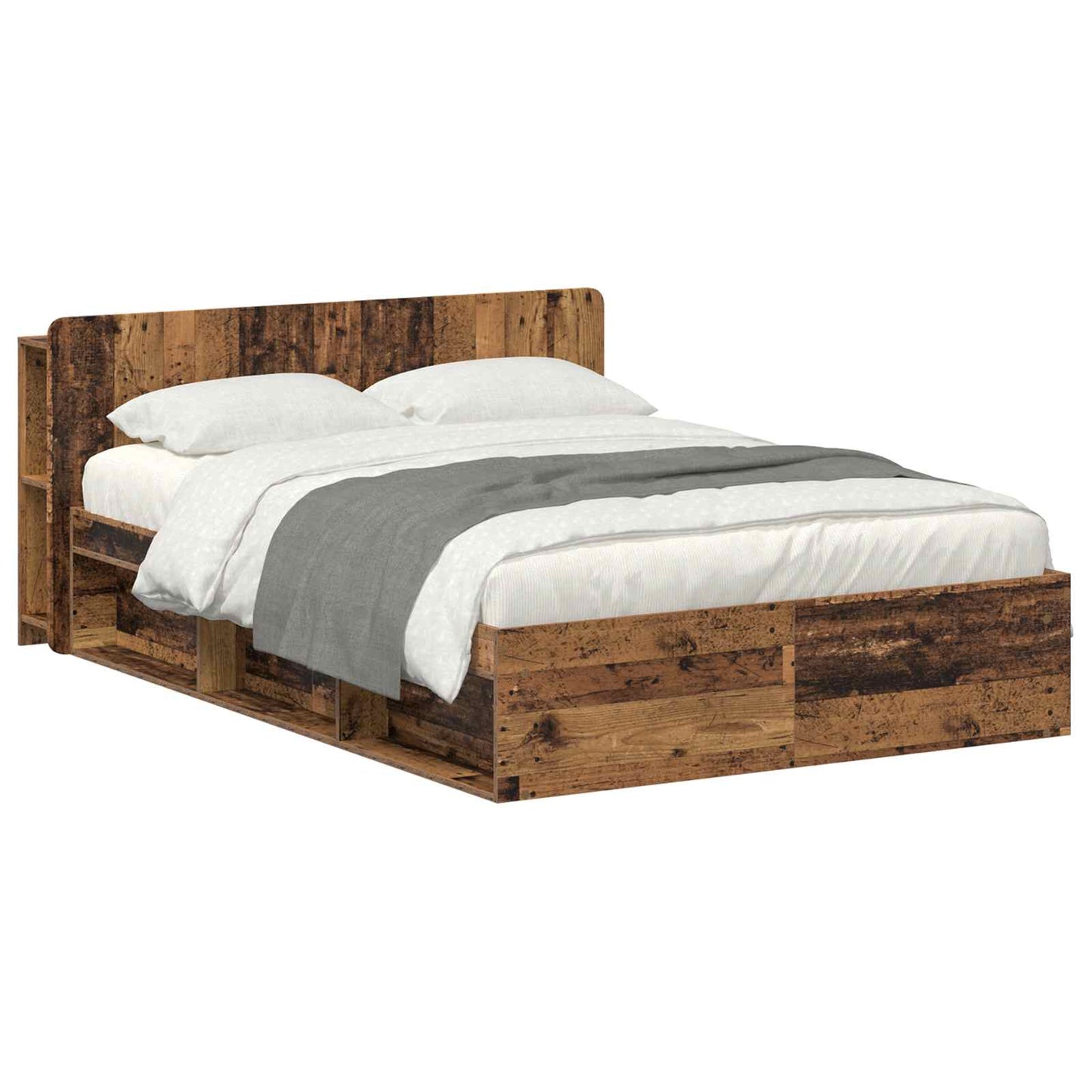 Ágykeret tárolóval fejtámlával Antik Fa 140 x 190 cm Szerelt Fa