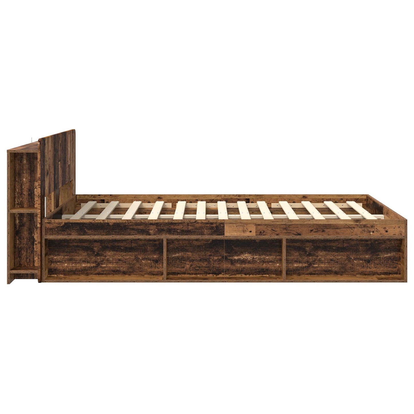 Ágykeret tárolóval fejtámlával Antik Fa 140 x 190 cm Szerelt Fa