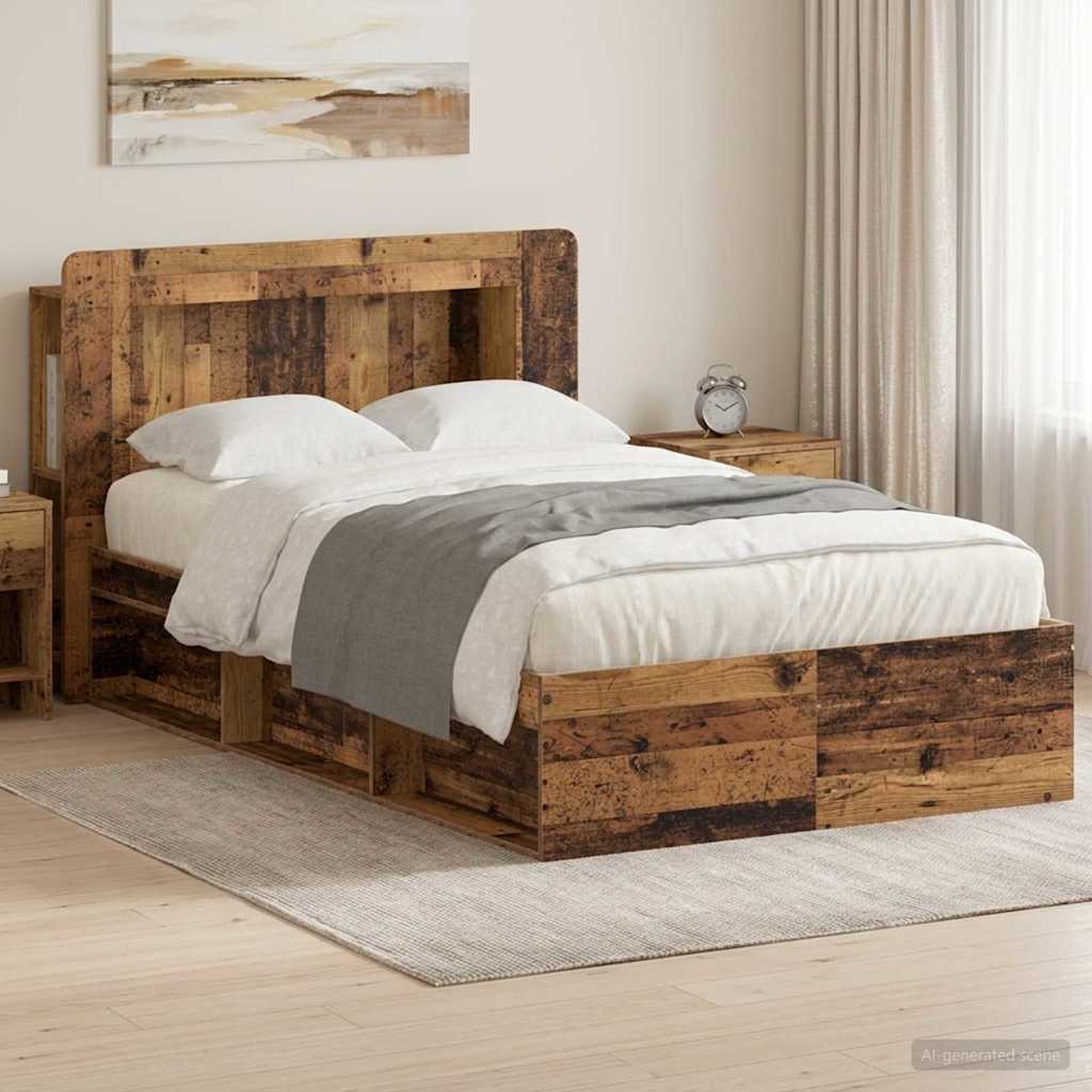Ágykeret tárolóval fejtámlával Antik Fa 120 x 190 cm Szerelt Fa