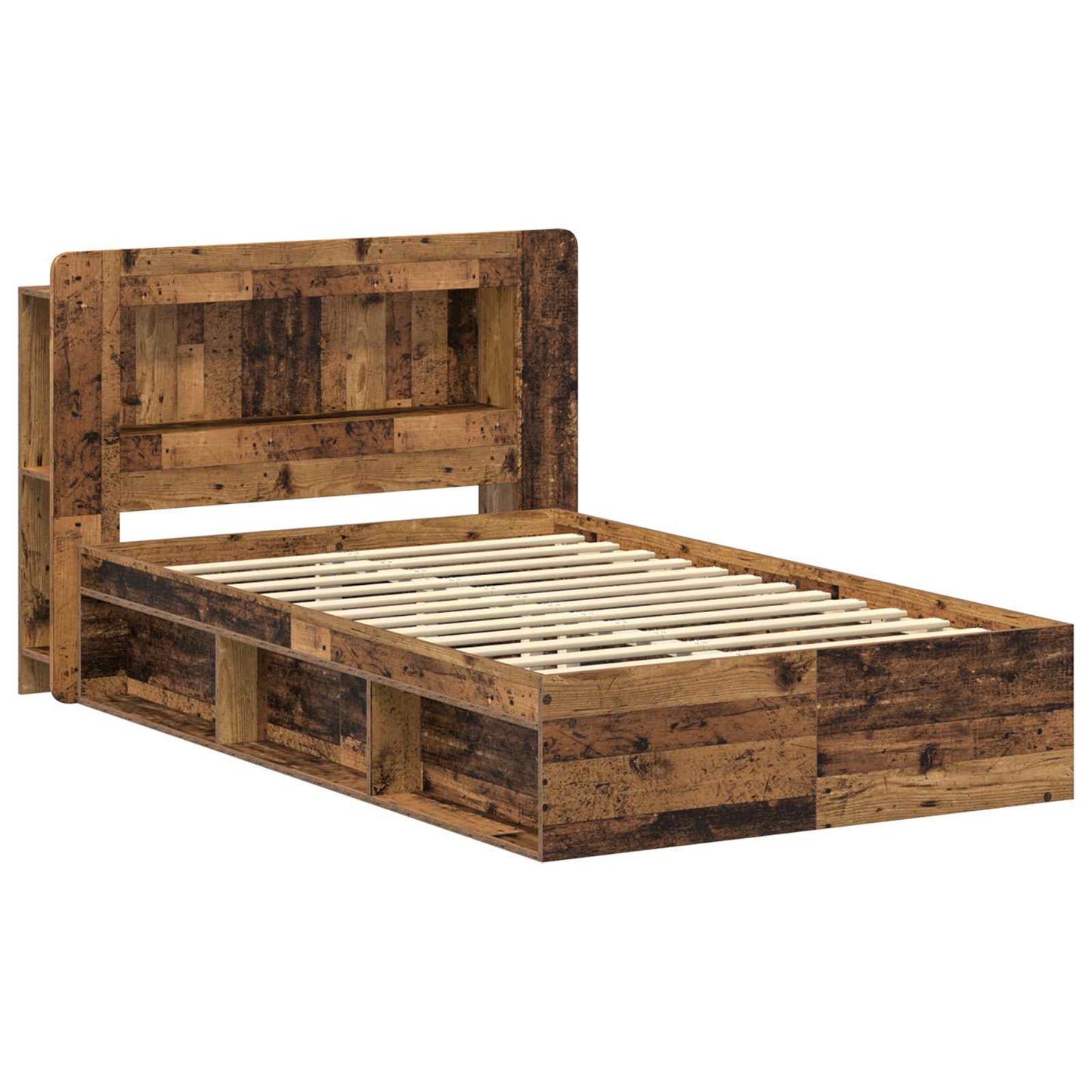 Ágykeret tárolóval fejtámlával Antik Fa 120 x 190 cm Szerelt Fa