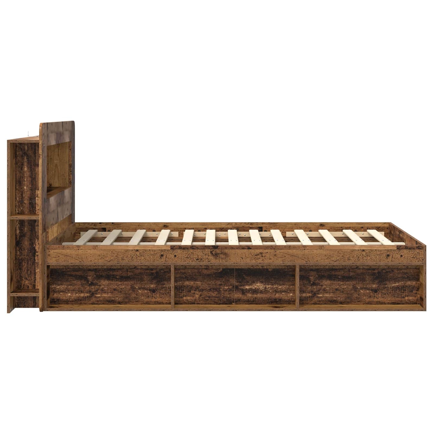 Ágykeret tárolóval fejtámlával Antik Fa 120 x 190 cm Szerelt Fa