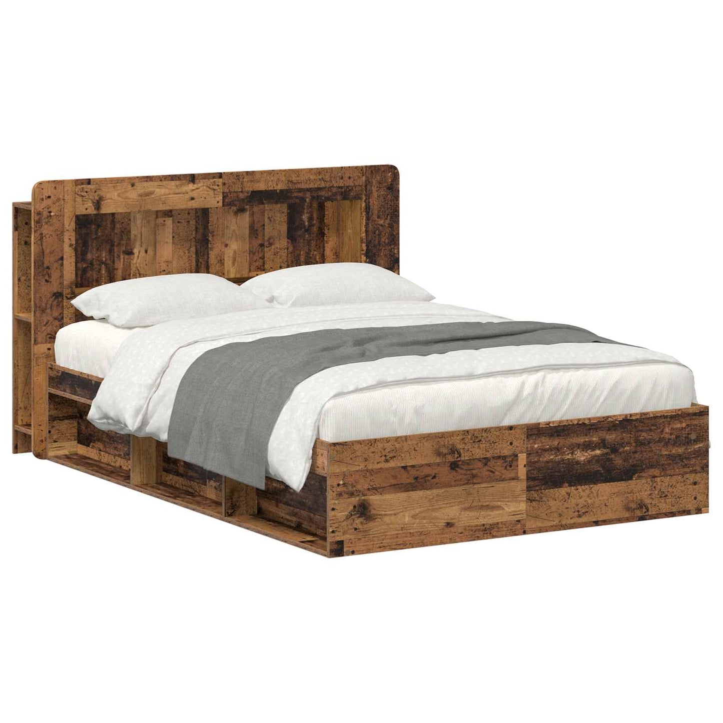 Ágykeret tárolóval fejtámlával Antik Fa 135 x 190 cm Szerelt Fa