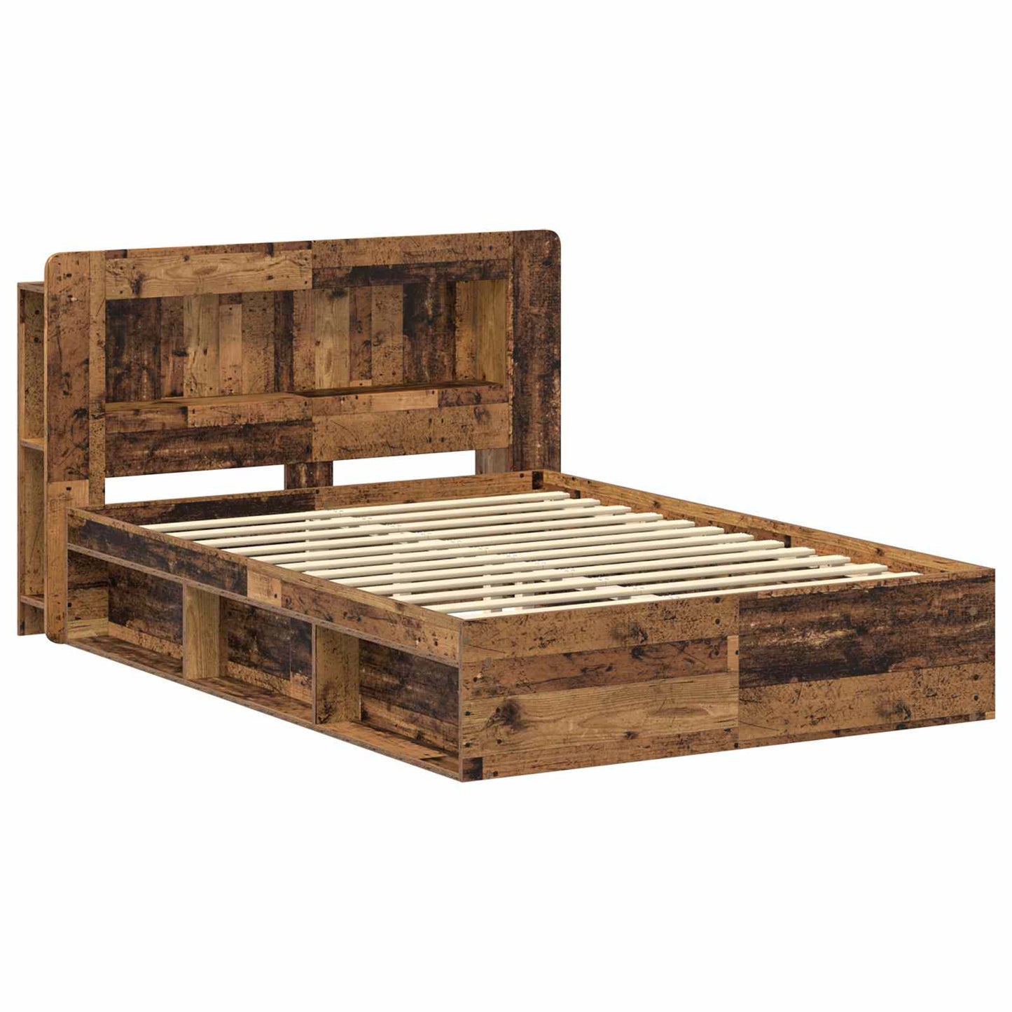 Ágykeret tárolóval fejtámlával Antik Fa 140 x 190 cm Szerelt Fa