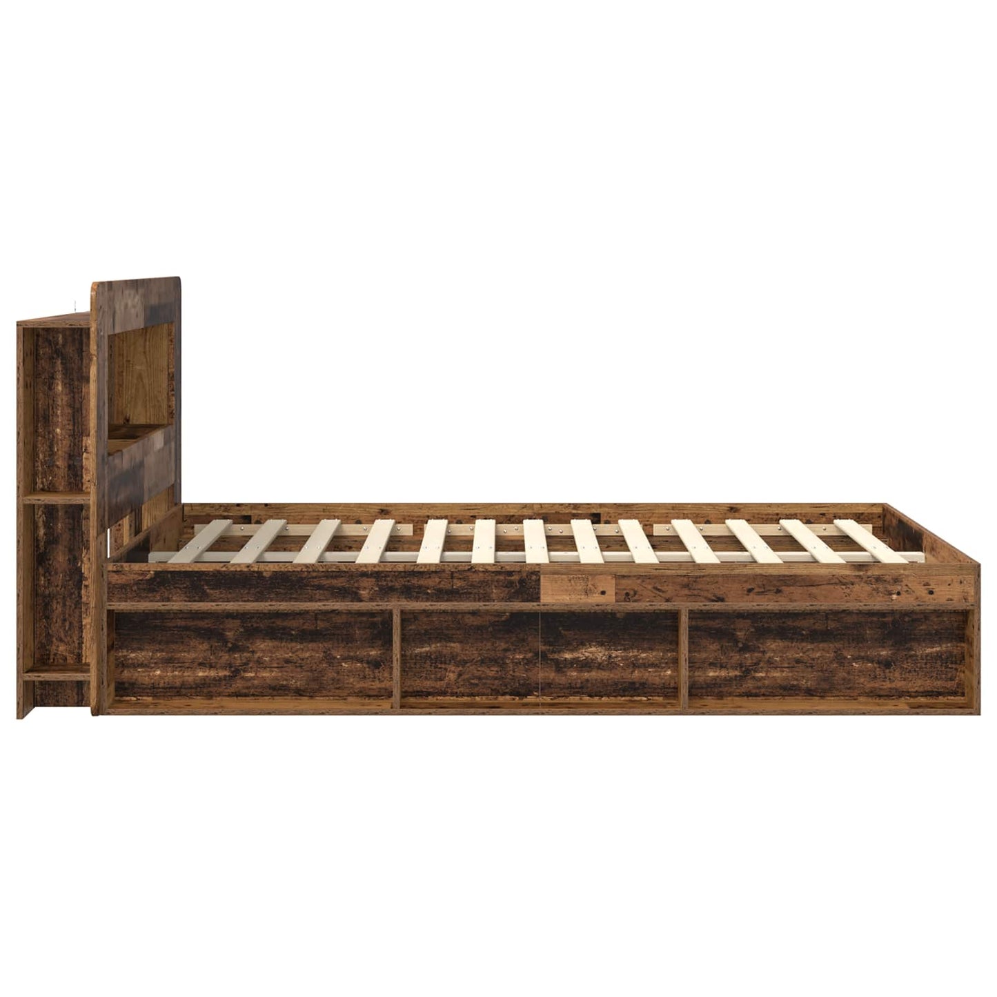 Ágykeret tárolóval fejtámlával Antik Fa 140 x 190 cm Szerelt Fa