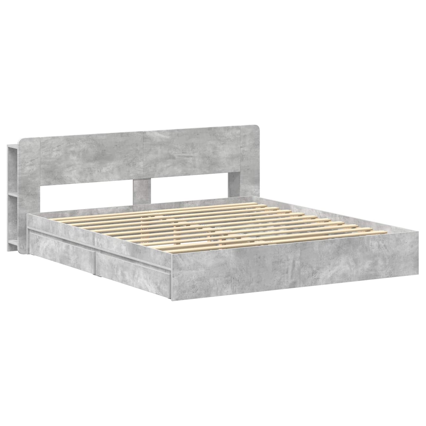 Ágykeret tárolóval fiókkal Betonszürke 200 x 200 cm Szerelt Fa