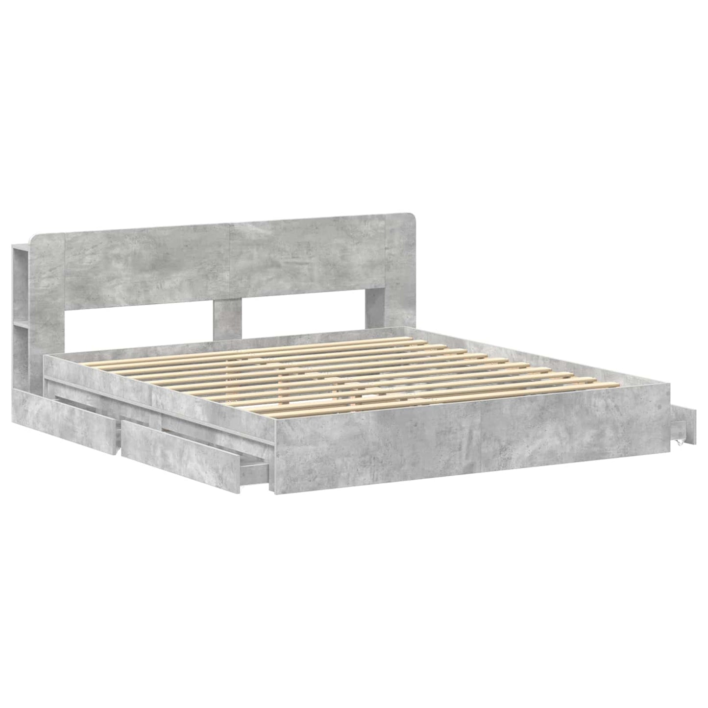 Ágykeret tárolóval fiókkal Betonszürke 200 x 200 cm Szerelt Fa