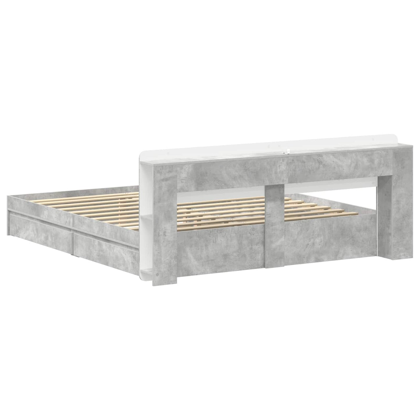Ágykeret tárolóval fiókkal Betonszürke 200 x 200 cm Szerelt Fa