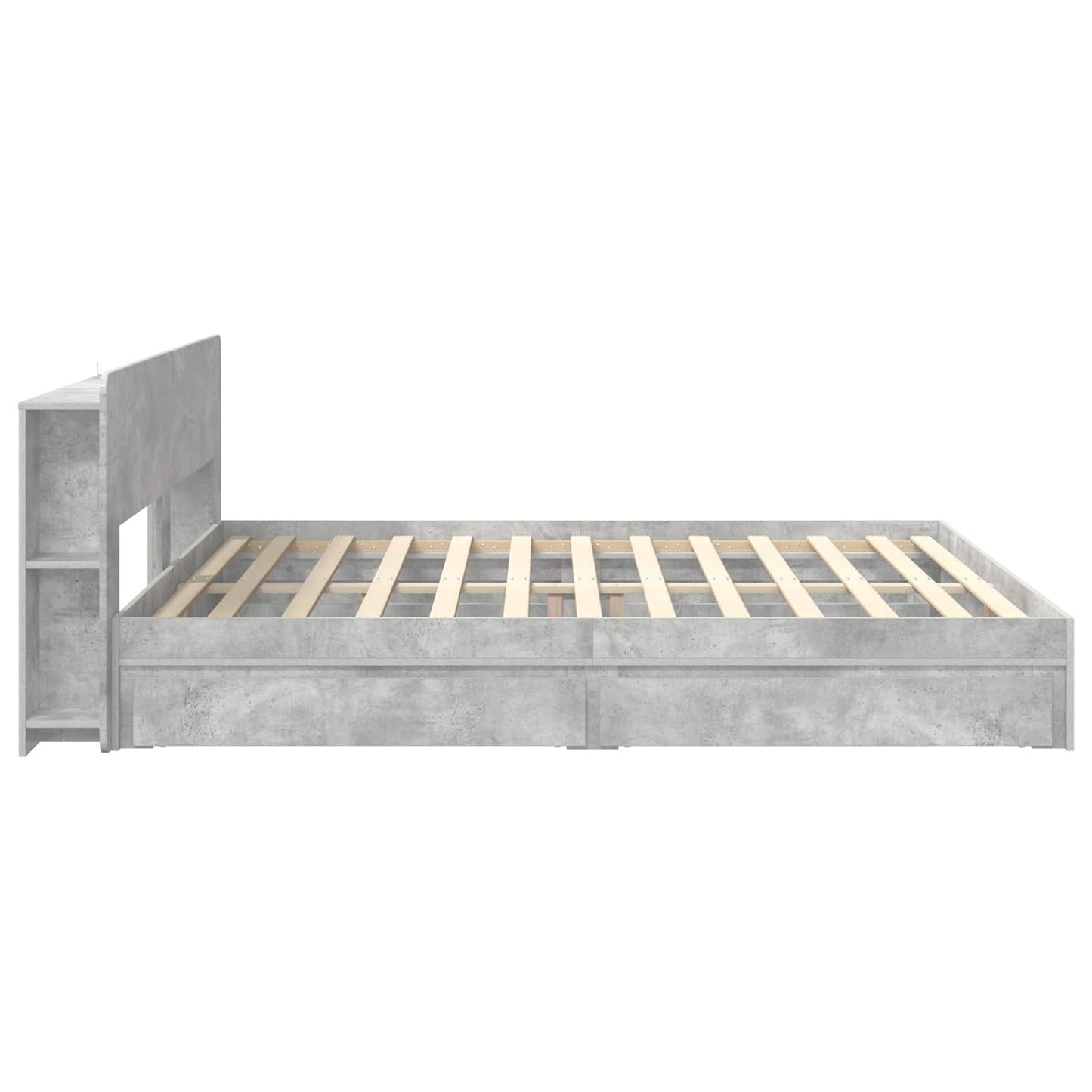 Ágykeret tárolóval fiókkal Betonszürke 200 x 200 cm Szerelt Fa