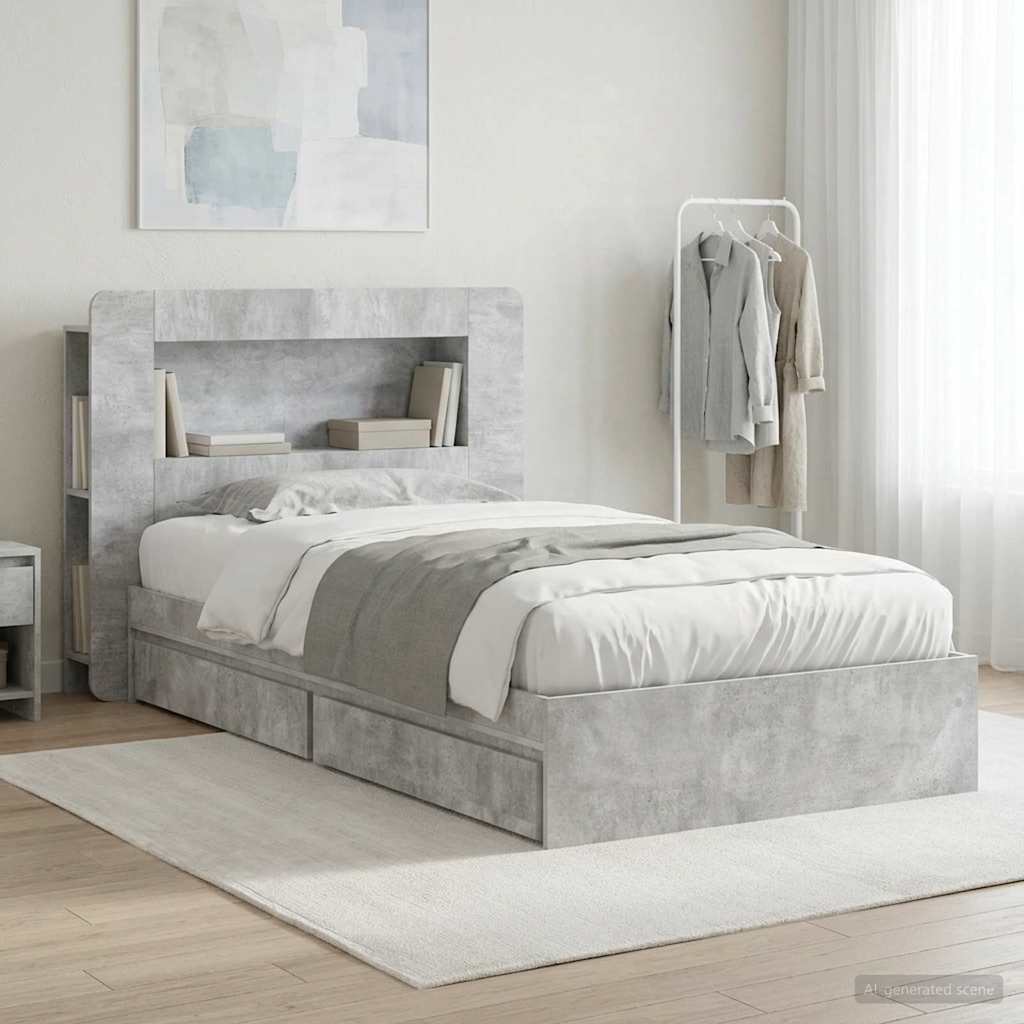 Ágykeret tárolóval fiókkal Betonszürke 90 x 190 cm Szerelt Fa