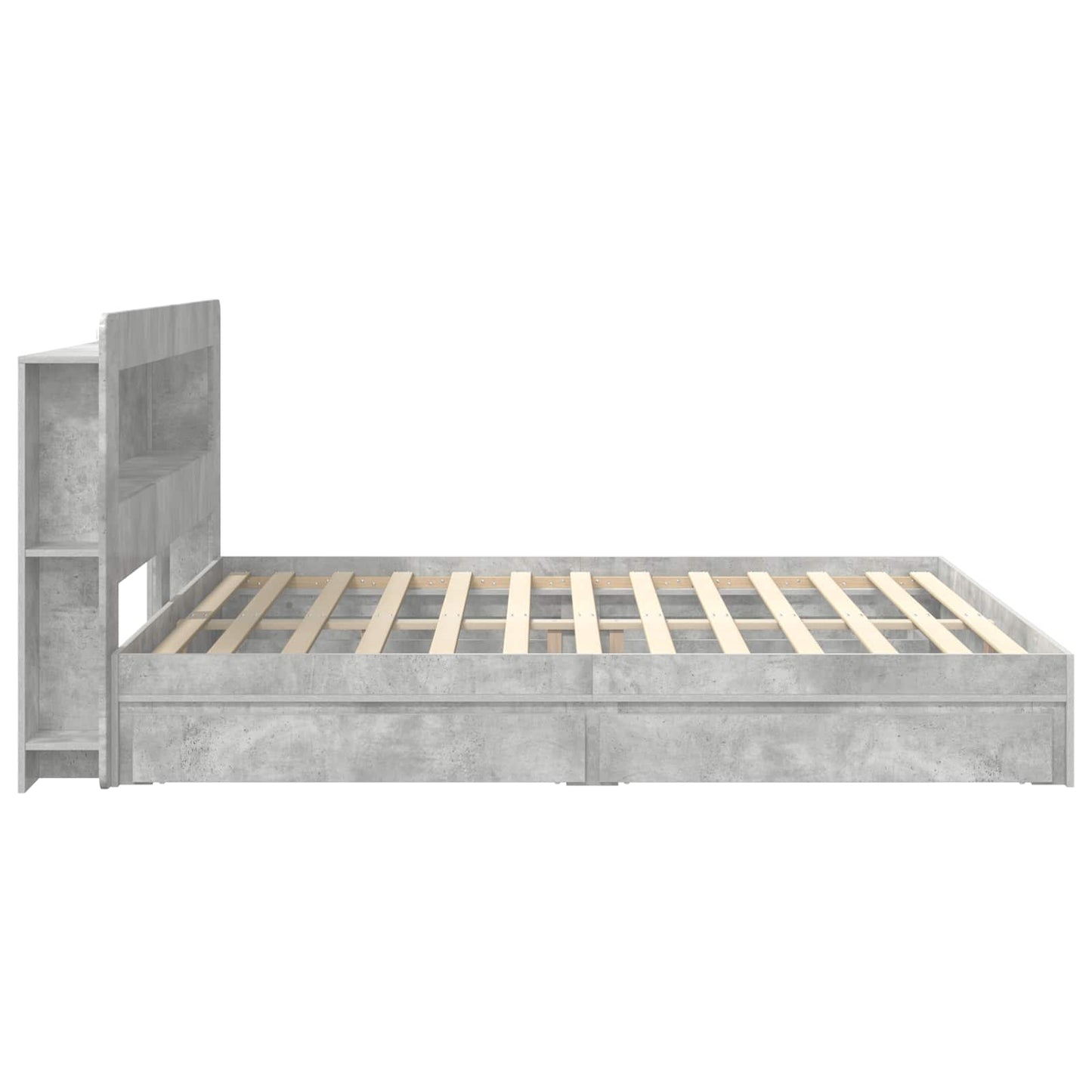 Ágykeret tárolóval fiókkal Betonszürke 200 x 200 cm Szerelt Fa