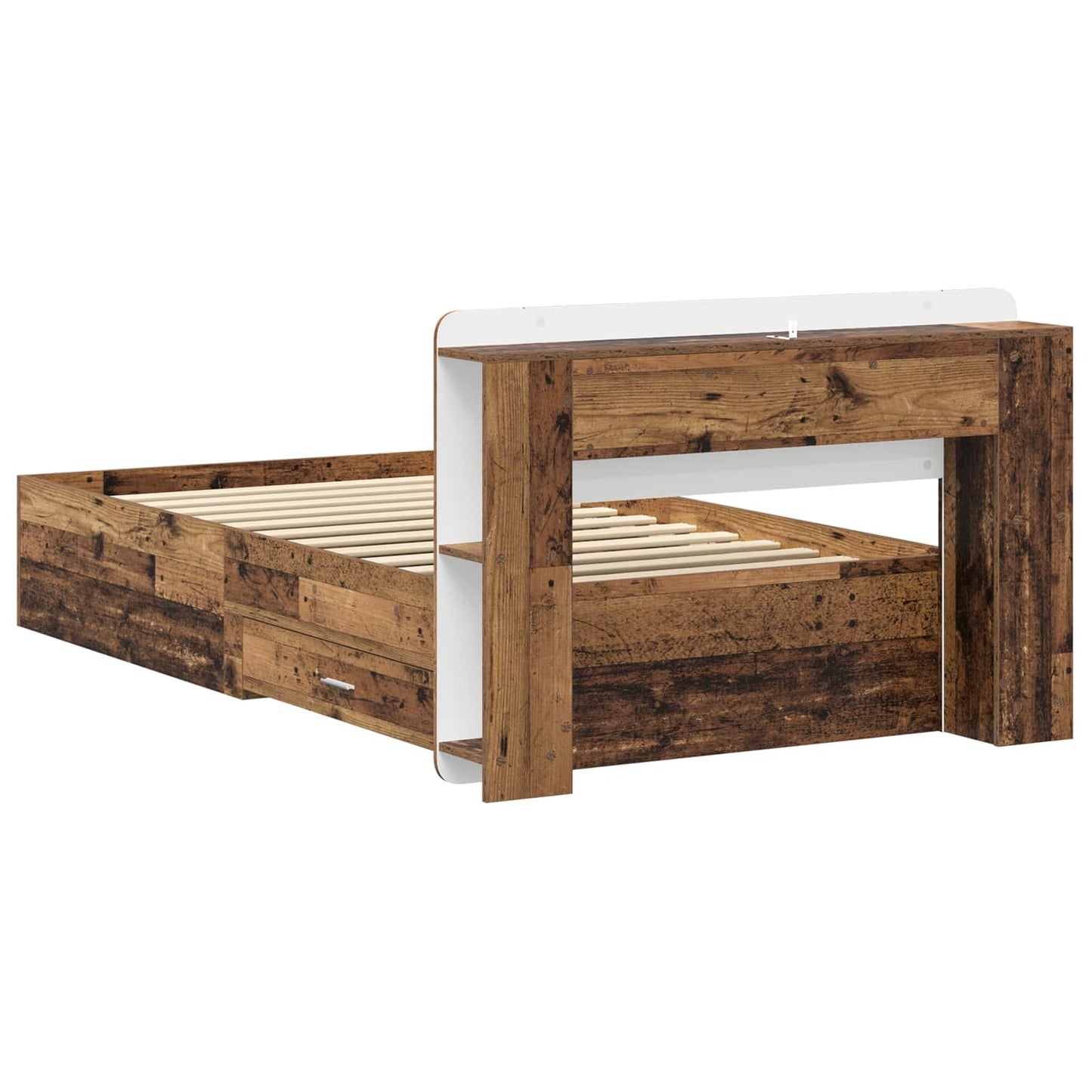 Ágykeret tárolóval fejtámlával Antik Fa 100 x 200 cm Szerelt Fa