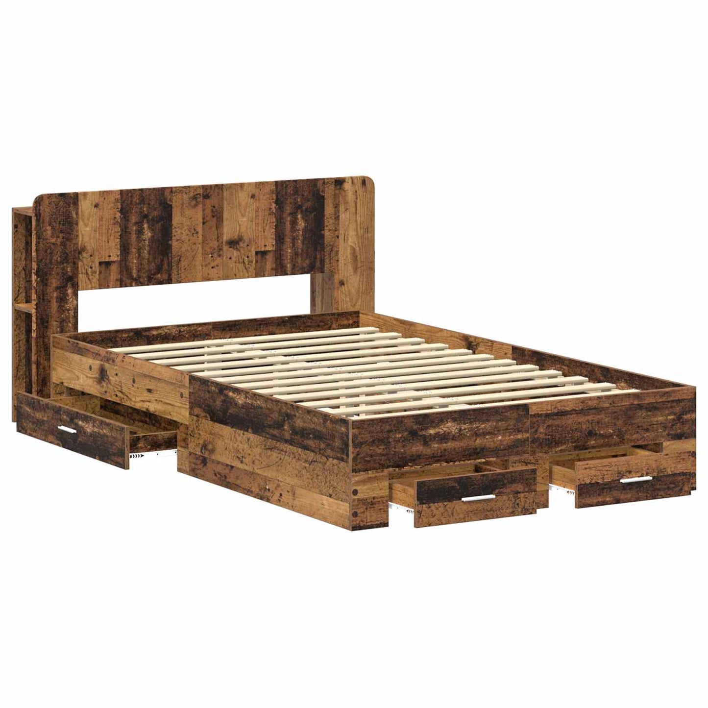 Ágykeret tárolóval fejtámlával Antik Fa 120 x 190 cm Szerelt Fa