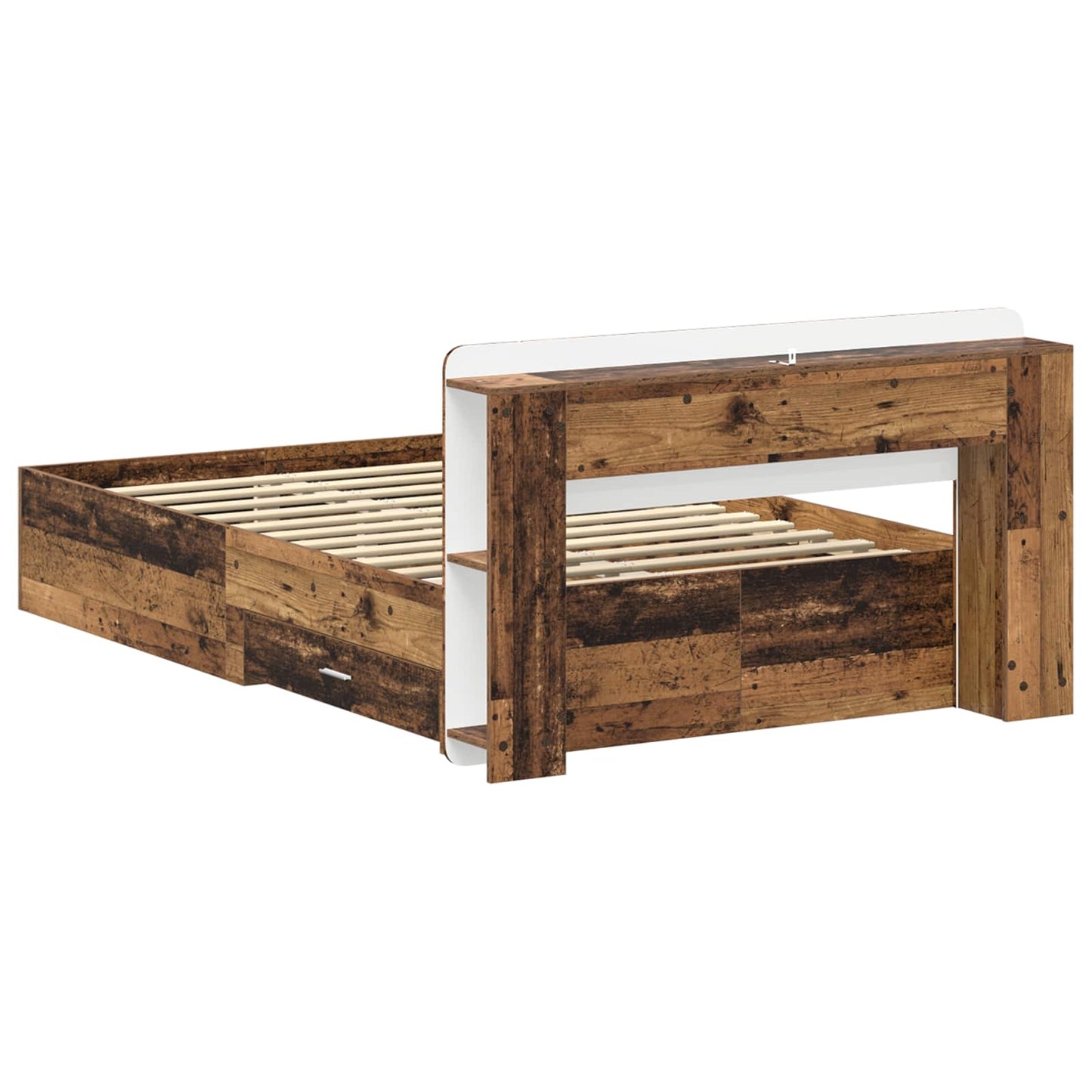 Ágykeret tárolóval fejtámlával Antik Fa 120 x 190 cm Szerelt Fa