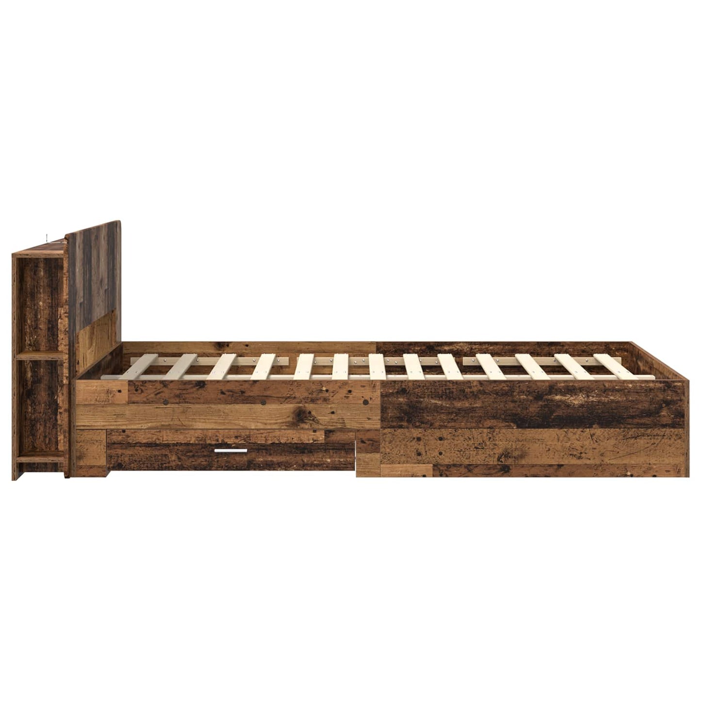 Ágykeret tárolóval fejtámlával Antik Fa 120 x 190 cm Szerelt Fa