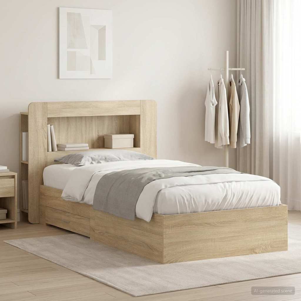 Ágykeret tárolóval Sonoma Tölgy 90 x 190 cm Szerelt Fa