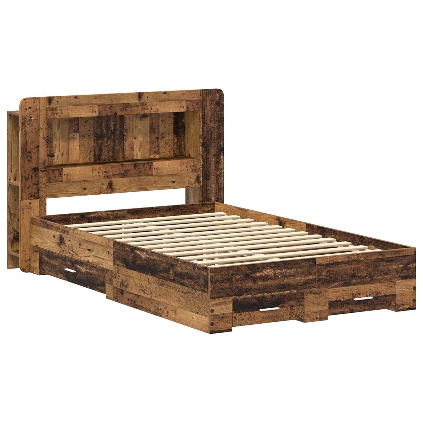 Ágykeret tárolóval fejtámlával Antik Fa 120 x 190 cm Szerelt Fa