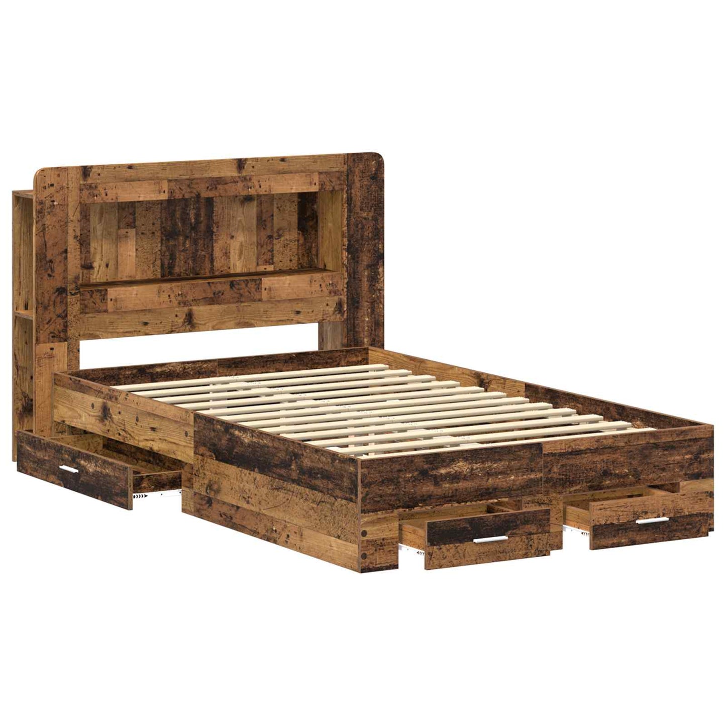 Ágykeret tárolóval fejtámlával Antik Fa 120 x 190 cm Szerelt Fa