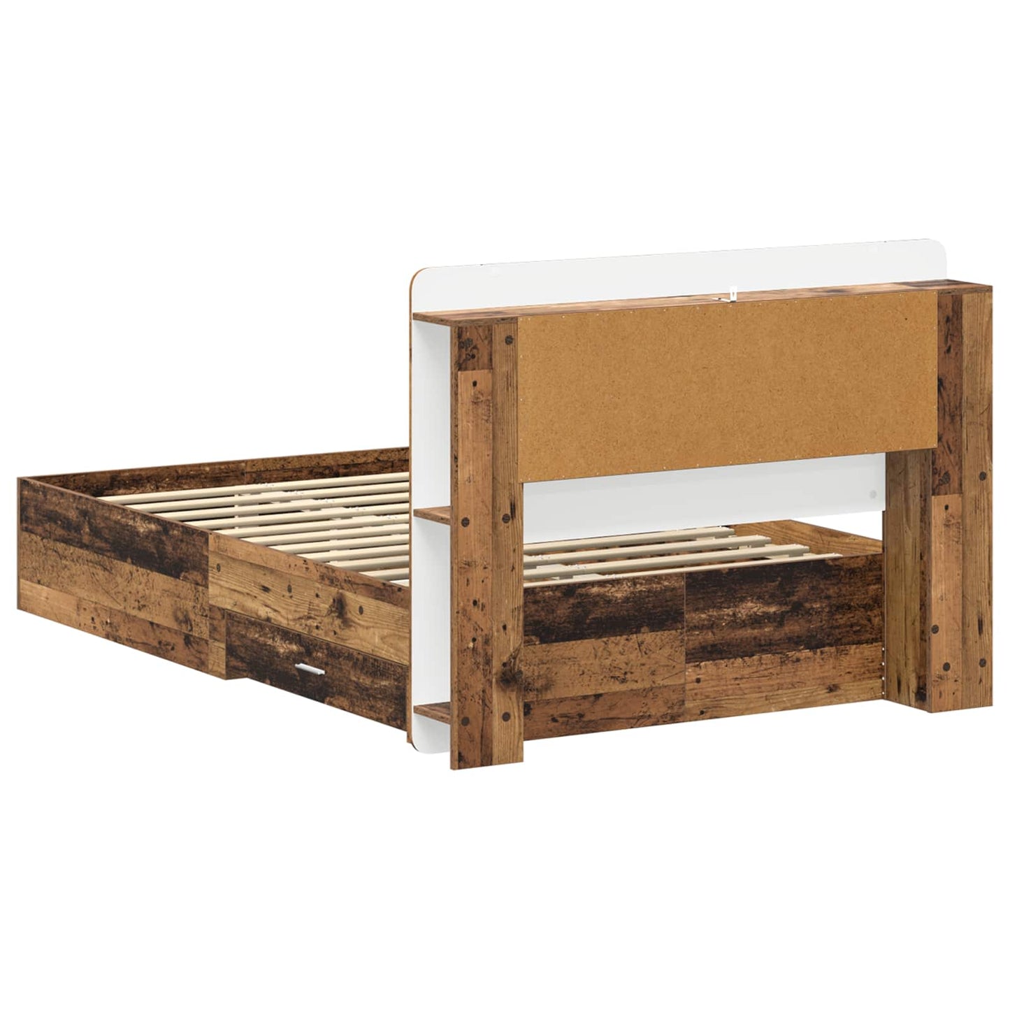 Ágykeret tárolóval fejtámlával Antik Fa 120 x 190 cm Szerelt Fa