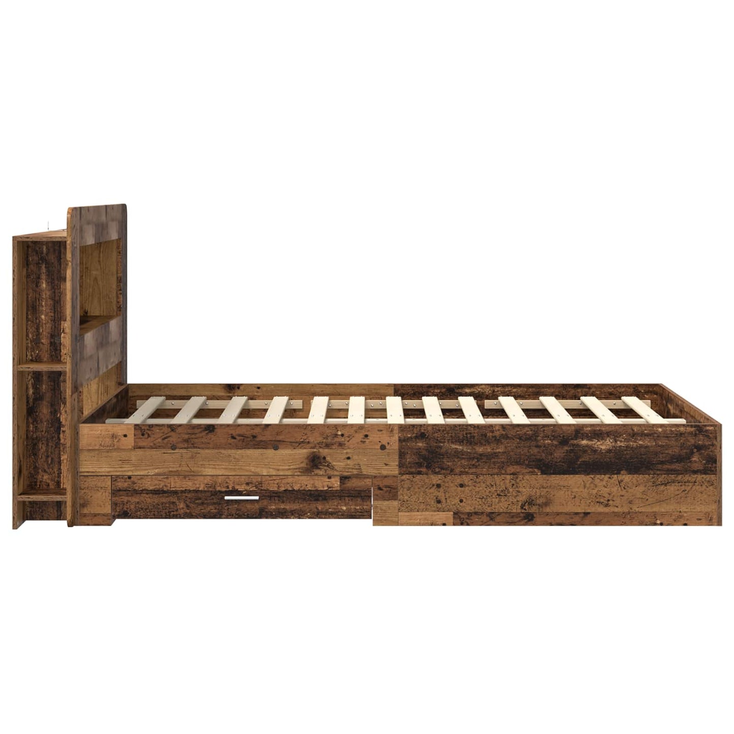 Ágykeret tárolóval fejtámlával Antik Fa 120 x 190 cm Szerelt Fa