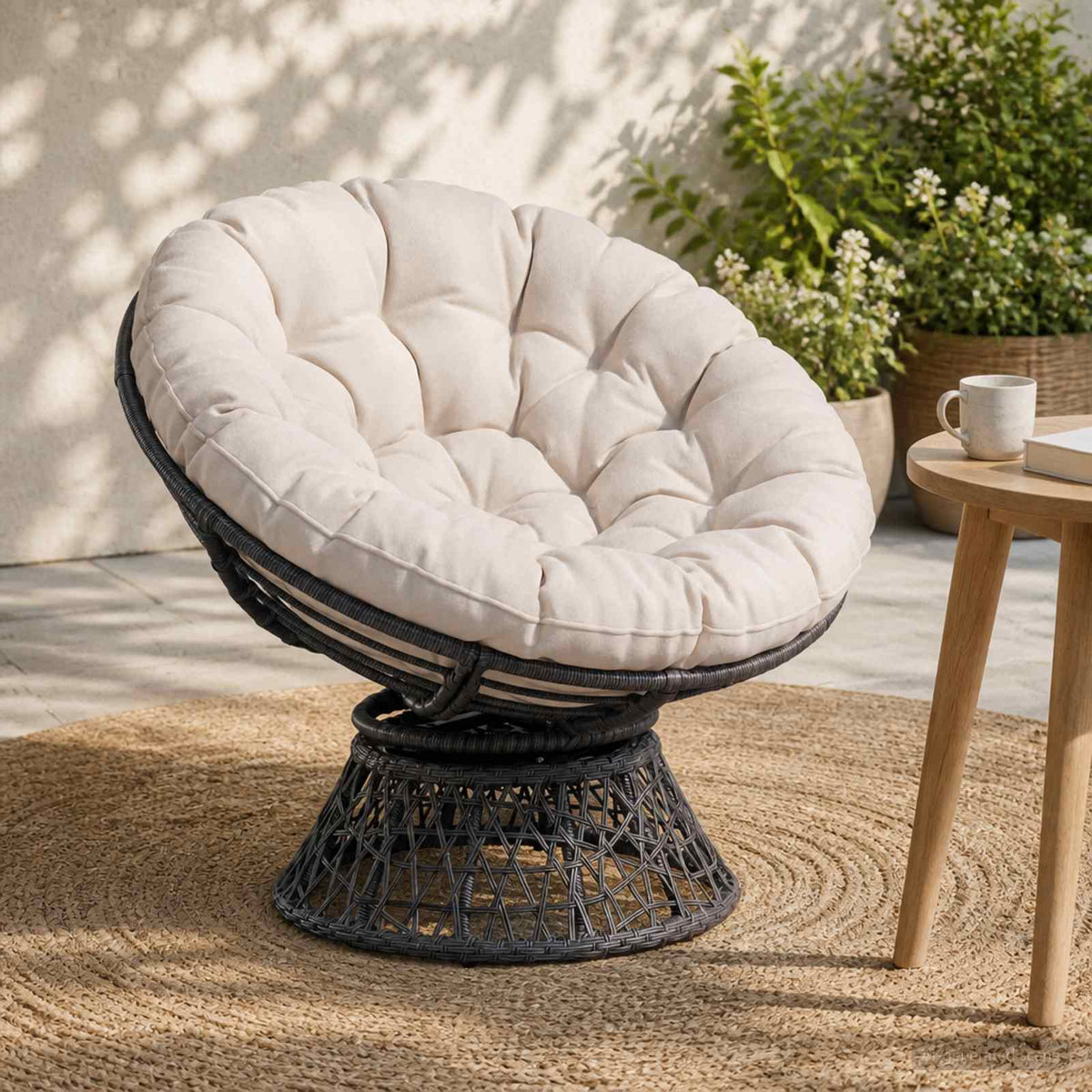 Papasan szék párna VIANEN 100% poliészter Fehér Ø 130 x 12 cm