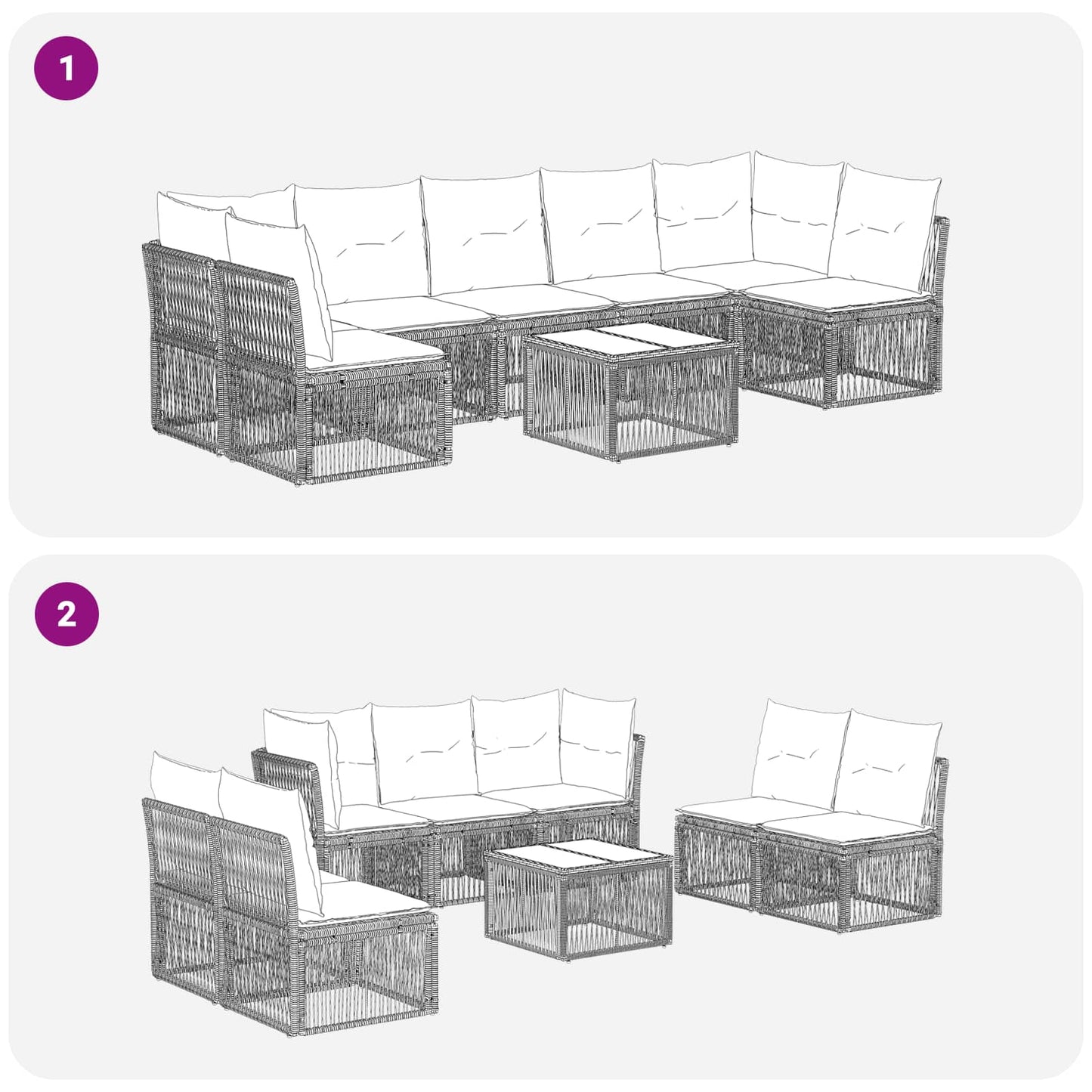 Kerti Kanapé Szett 8 pcs Bézs polirattan