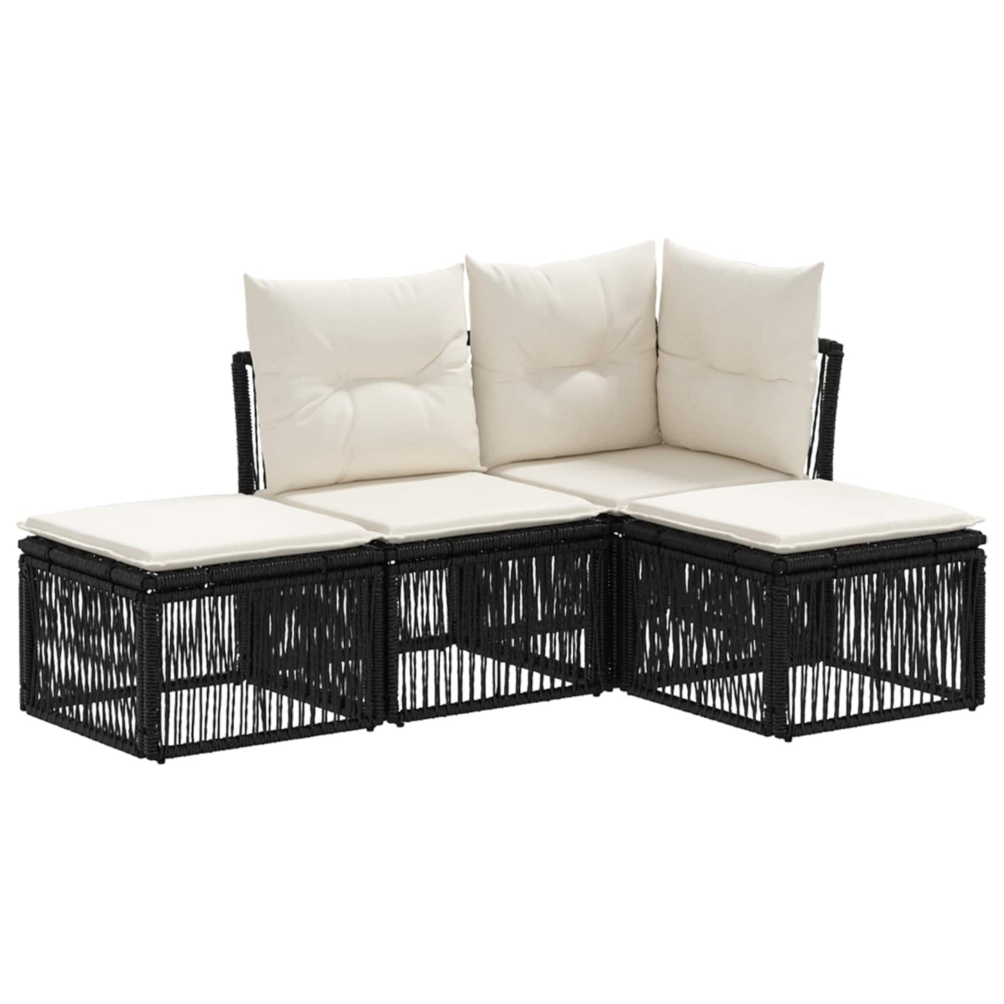 Kerti Kanapé Szett 4 pcs Fekete polirattan