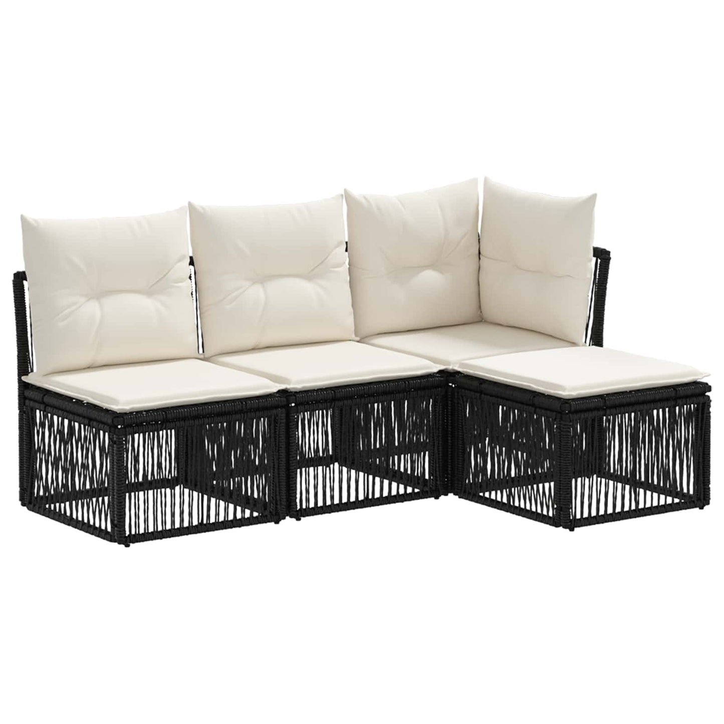 Kerti Kanapé Szett 4 pcs Fekete polirattan