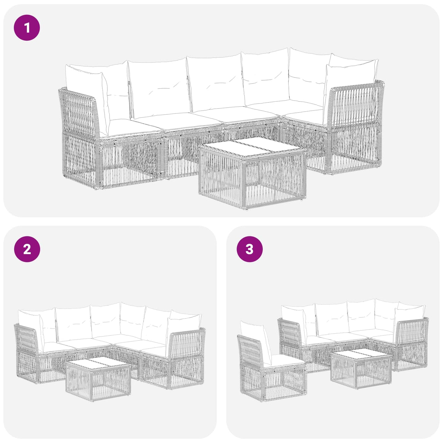 Kerti Kanapé Szett 6 pcs Bézs polirattan