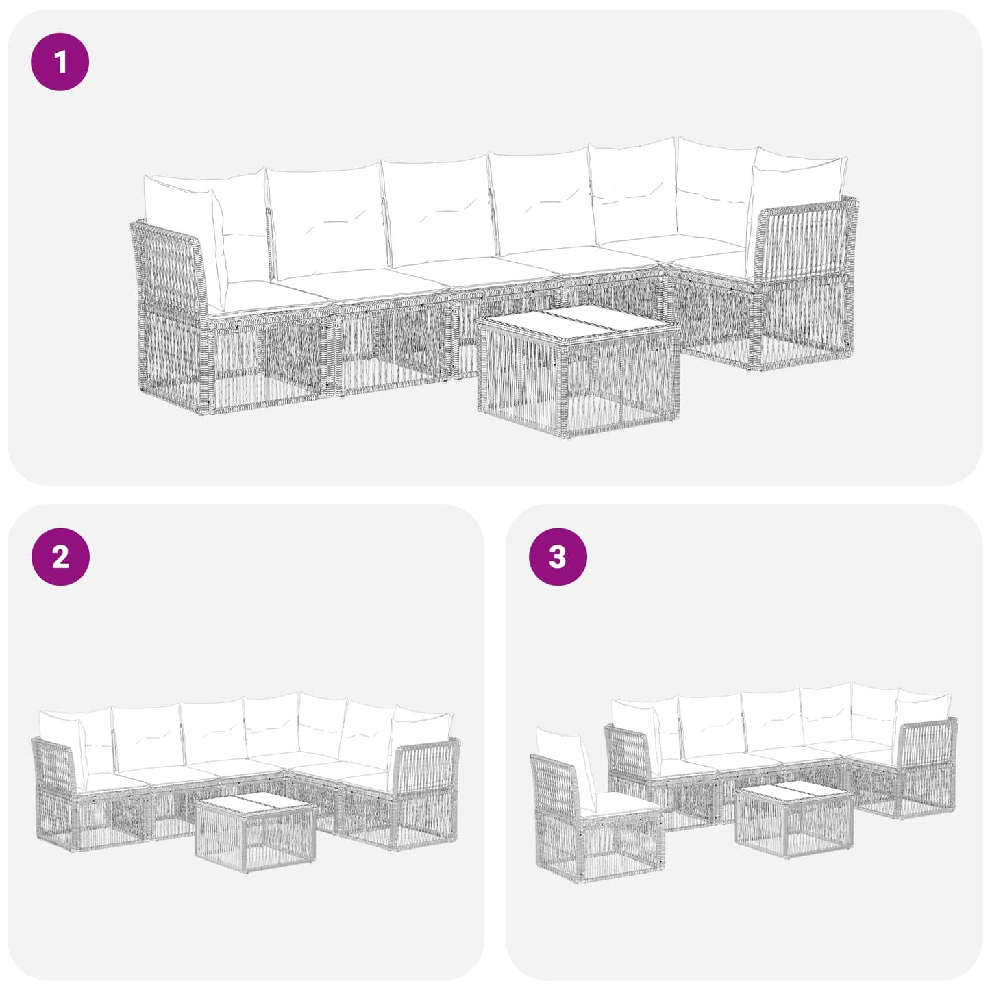 Kerti Kanapé Szett 7 pcs Fekete polirattan