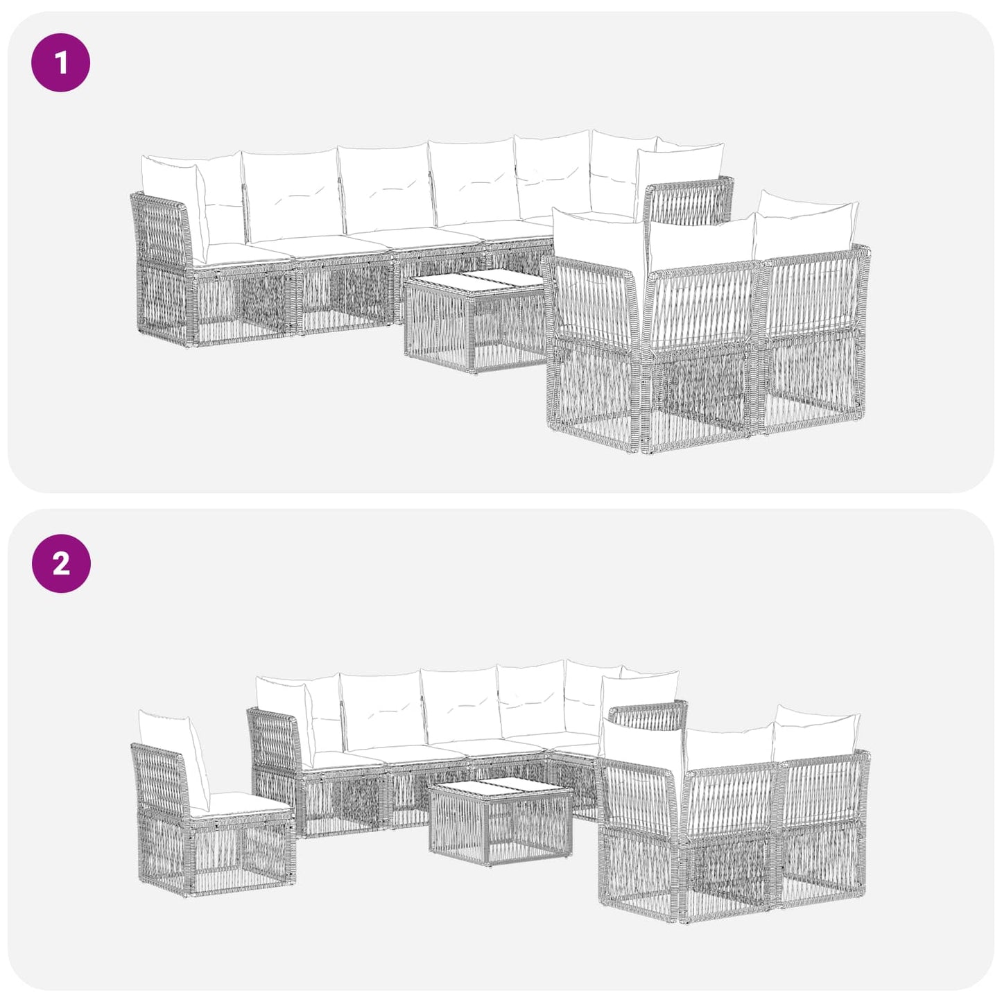Kerti Kanapé Szett 9 pcs Szürke polirattan