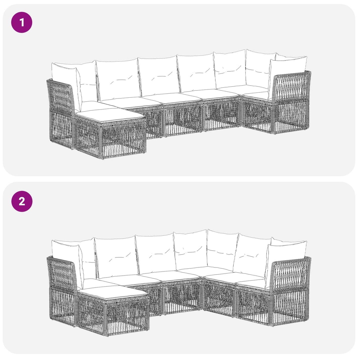 Kerti Kanapé Szett 7 pcs Szürke polirattan